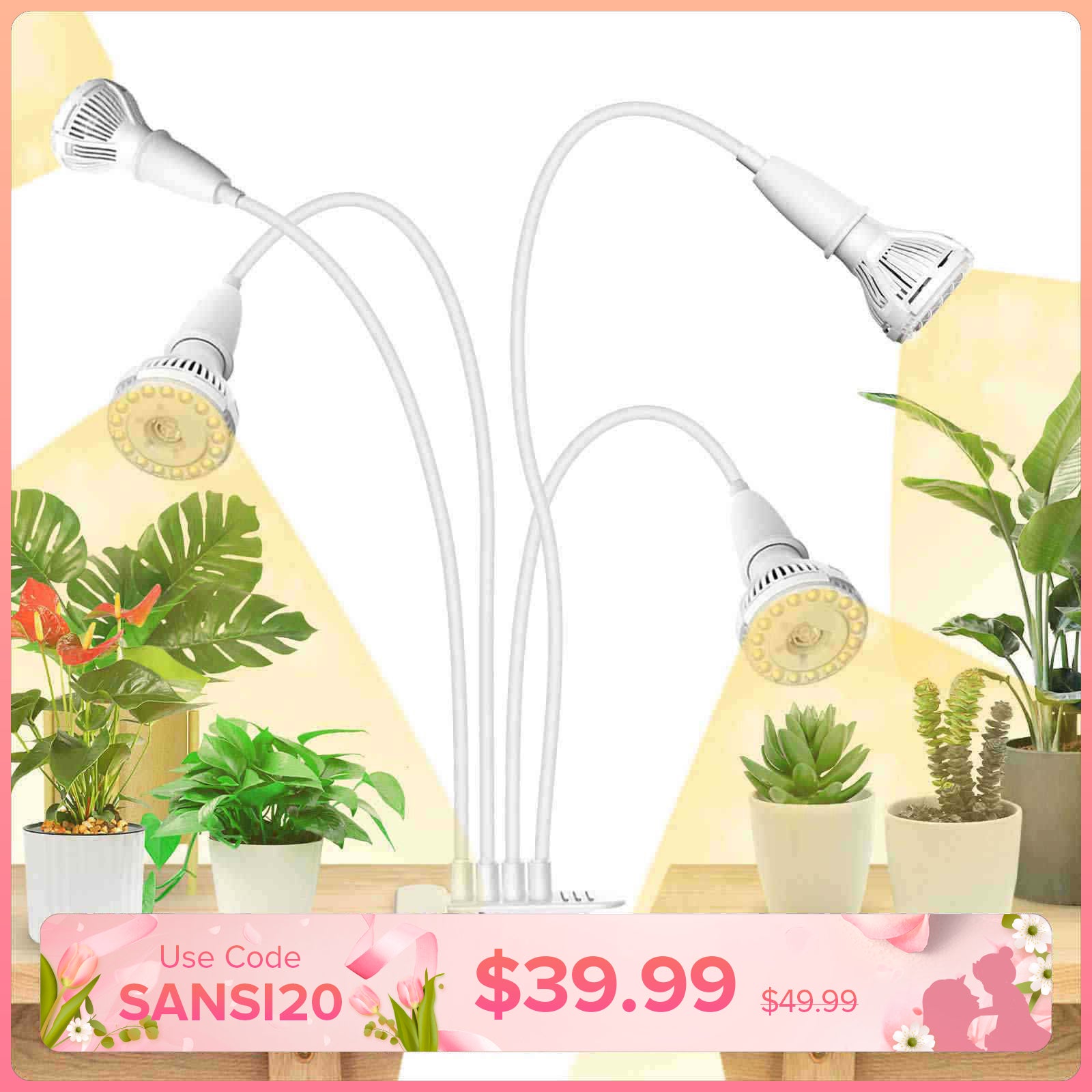 40W Adjustable 4-Head Clip-on LED Grow Light (US/CA ONLY)