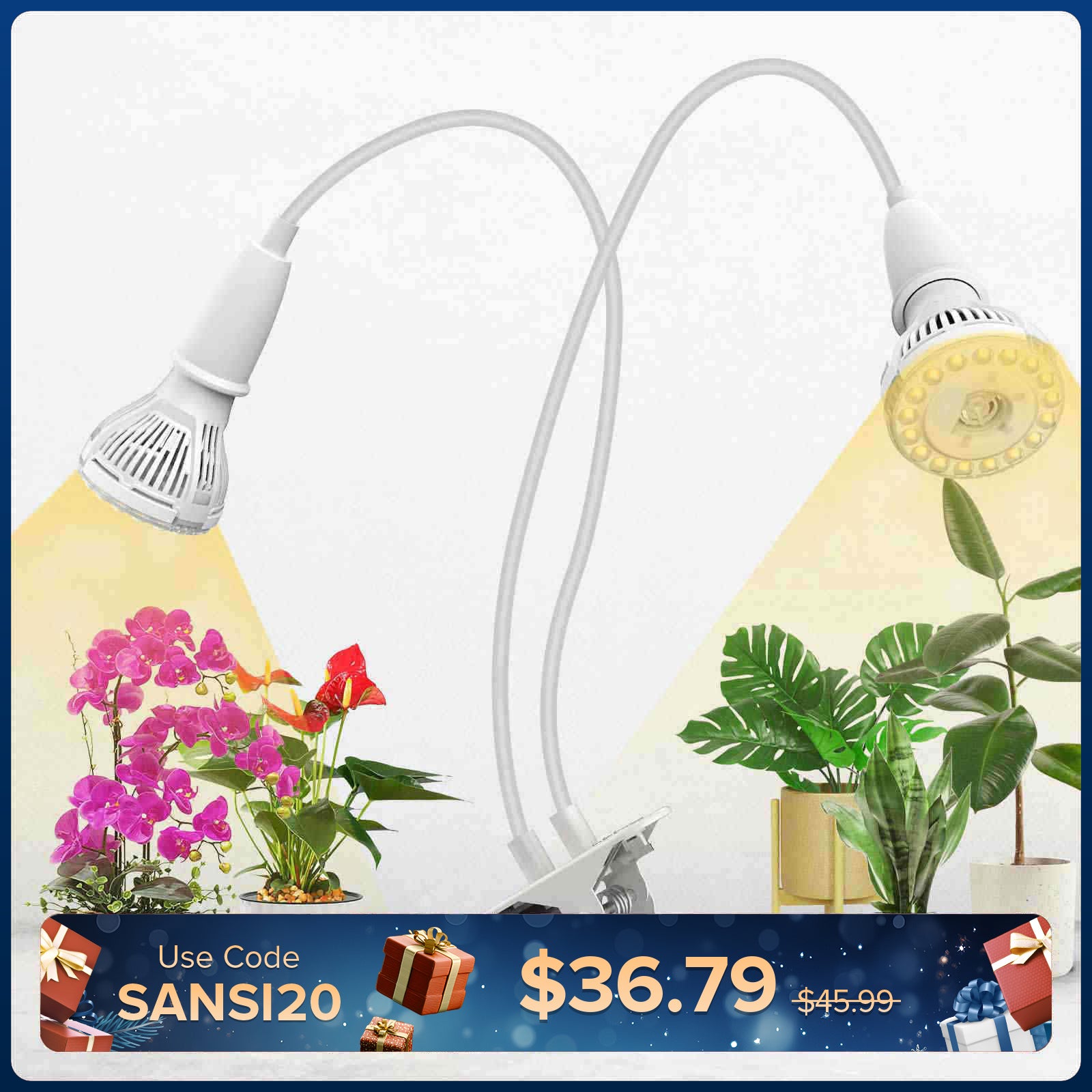 20 W verstellbares 2-Kopf-Clip-on-LED-Wachstumslicht