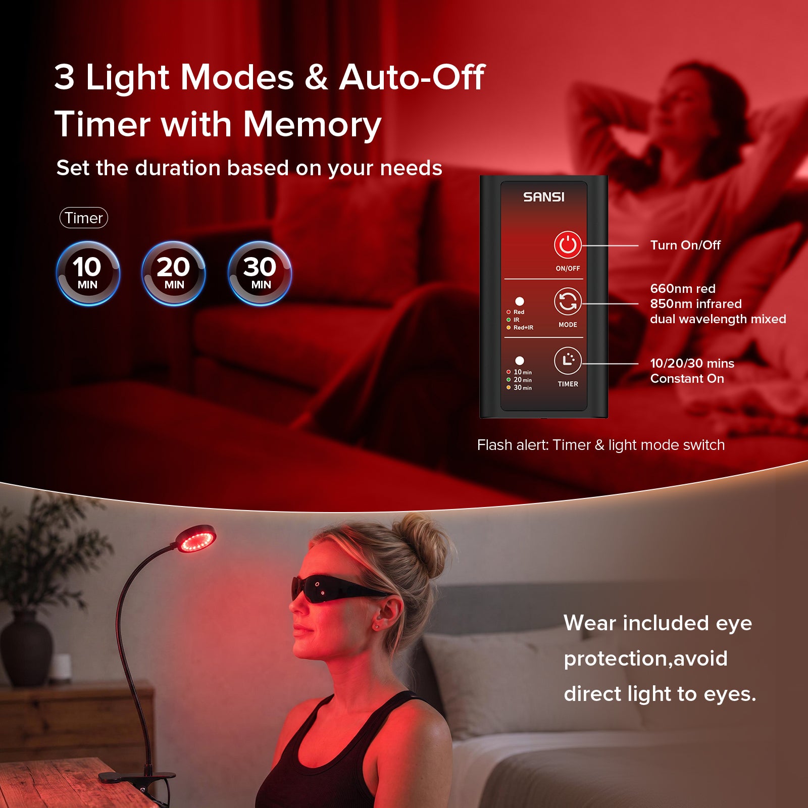 SANSI 12W Adjustable 1-Head Clip-on Red Therapy Light for Body Face (US ONLY)