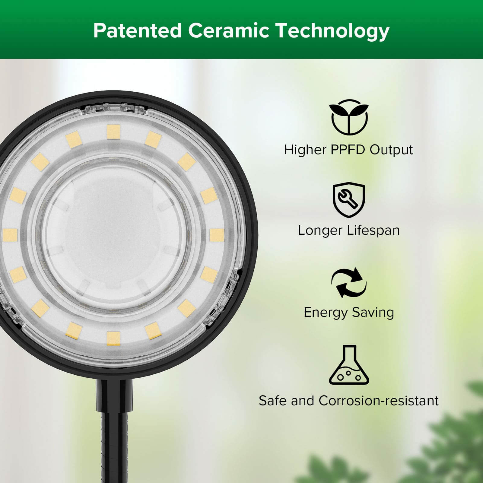 40W 4-Head Adjustable Tripod Stand Grow Light with Remote Control, patented ceramic technology.Resulted in higher PPFD output,longer lifespan,energy saving and safe and corrosion-resistant.