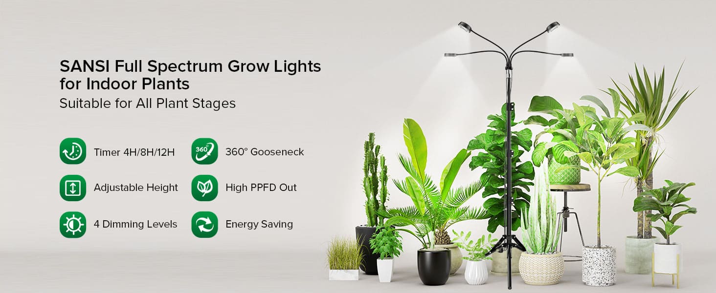 40W 4-Head Adjustable Tripod Stand Grow Light with Remote Control (US ONLY)