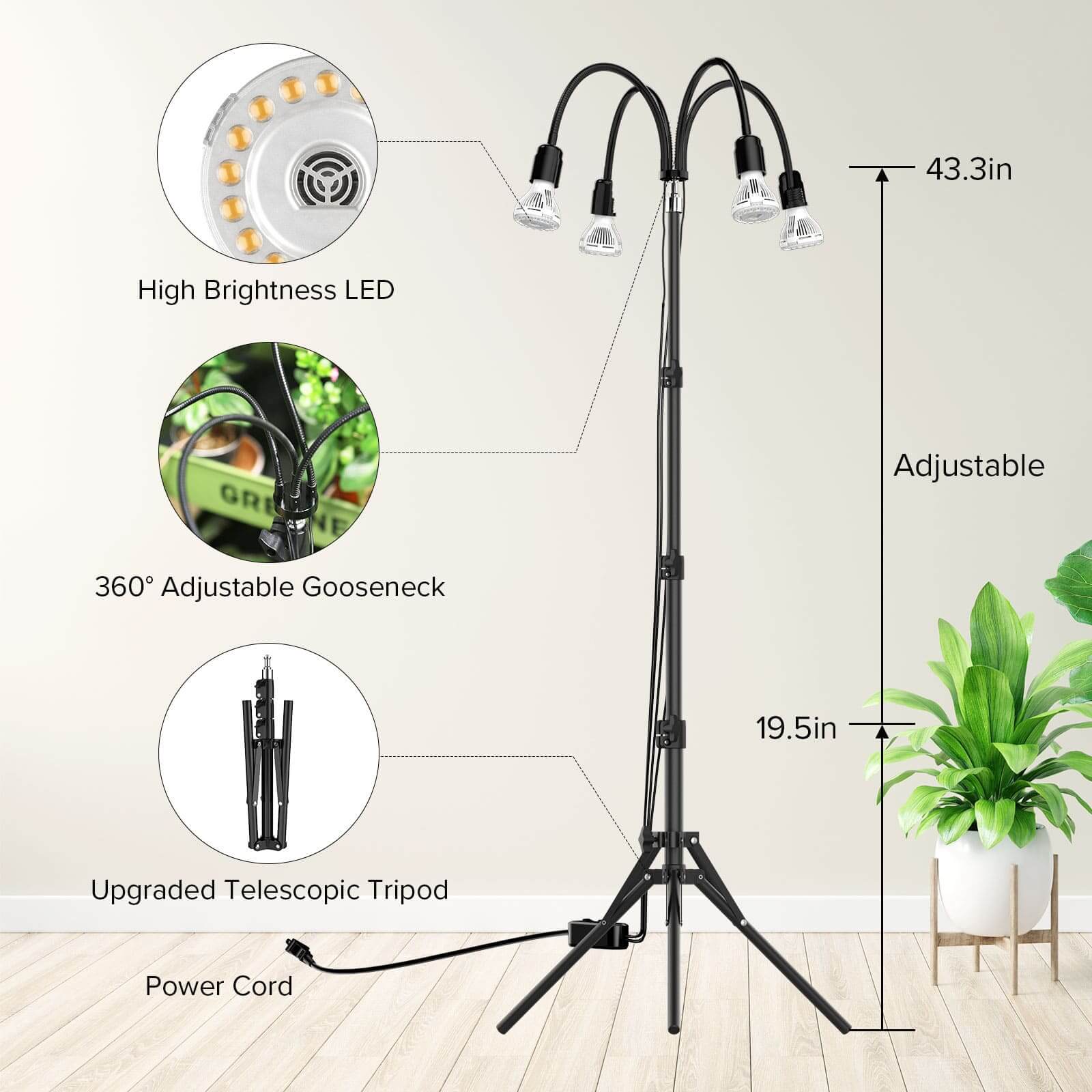40W Adjustable Tripod Stand Remote Control Grow Light (US ONLY).