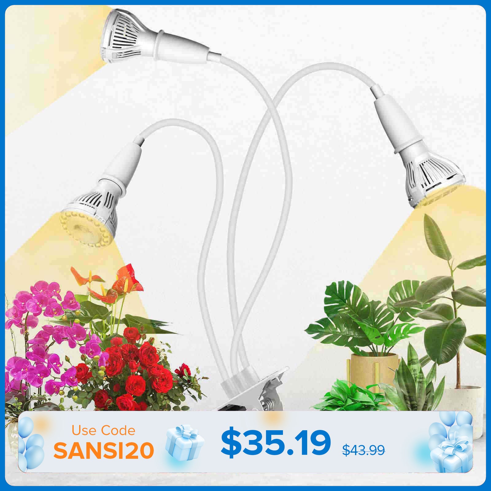 30W Adjustable 3-Head Clip-on LED Grow Light (US/CA ONLY)