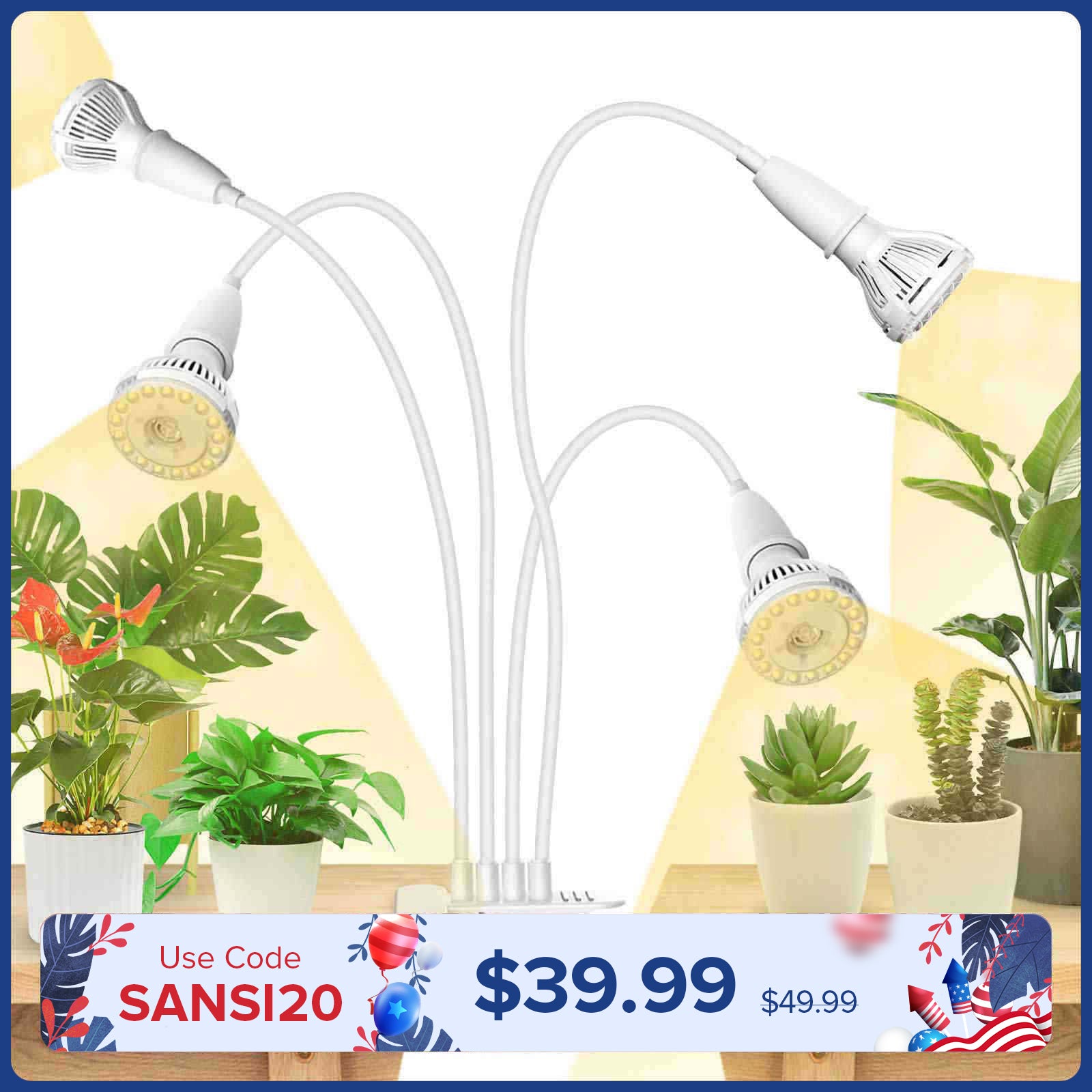 40W Adjustable 4-Head Clip-on LED Grow Light (US/CA ONLY)