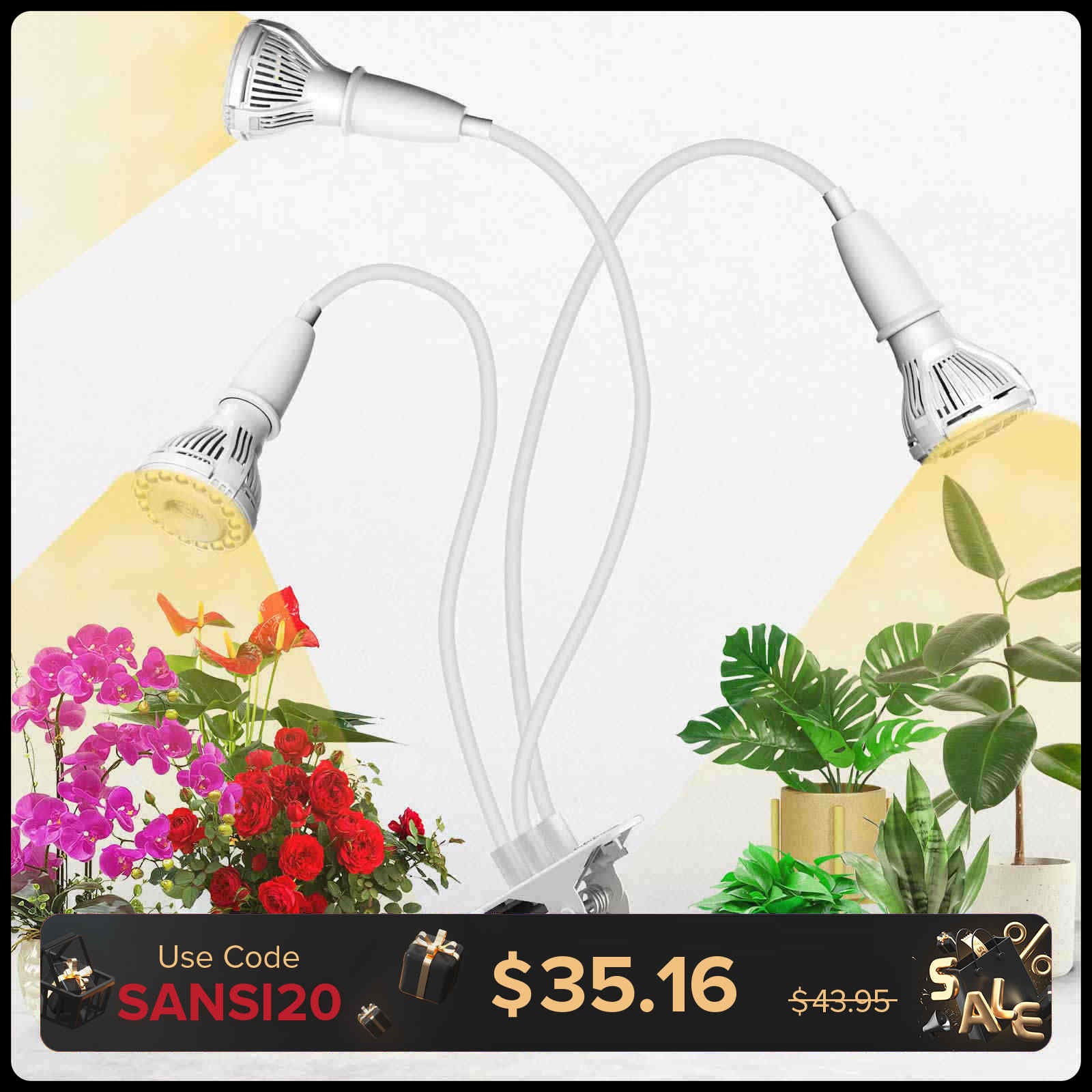 30W Adjustable 3-Head Clip-on LED Grow Light (US/CA ONLY)