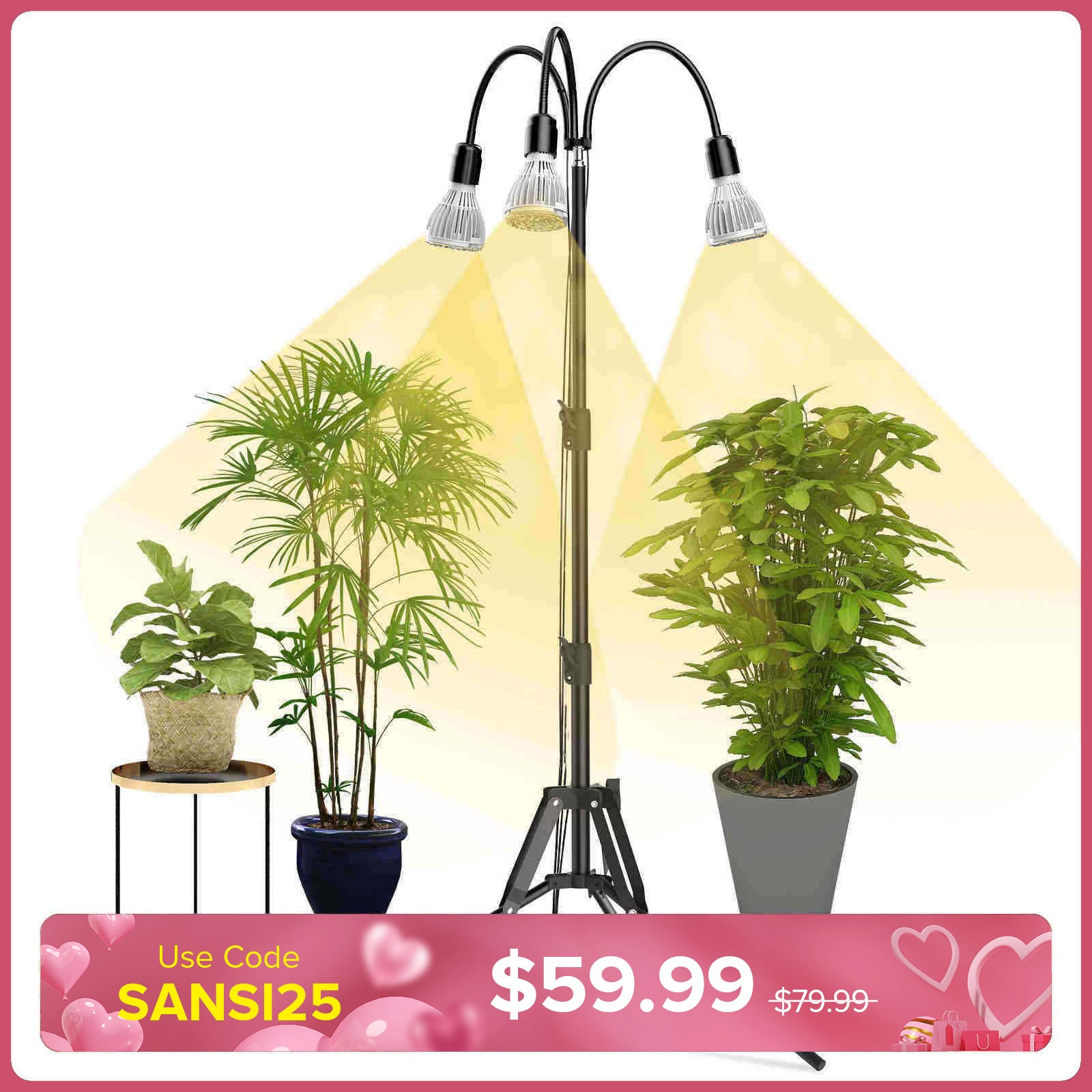 Lampada da coltivazione multitesta SANSI da 90 W con treppiede regolabile