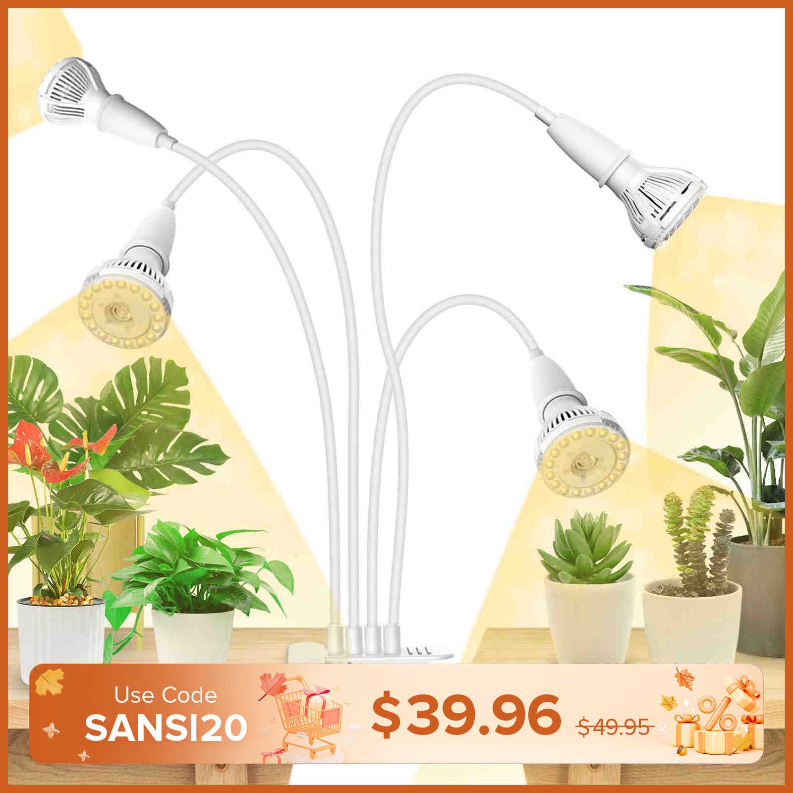 40W Adjustable 4-Head Clip-on LED Grow Light (US/CA ONLY)