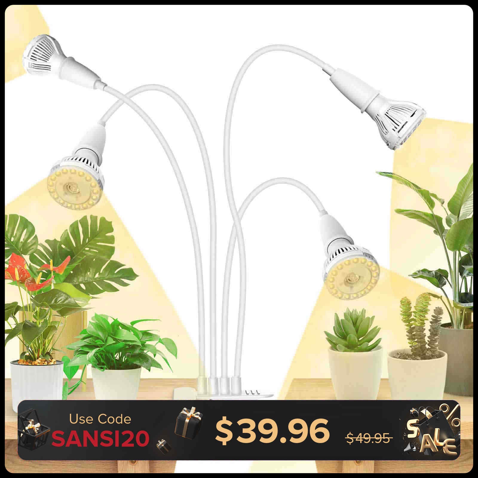 40W Adjustable 4-Head Clip-on LED Grow Light (US/CA ONLY)