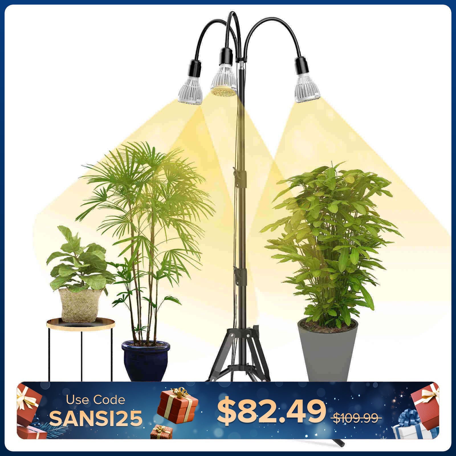 SANSI Upgraded 90W Multi-head Grow Light with Adjustable Tripod Stand