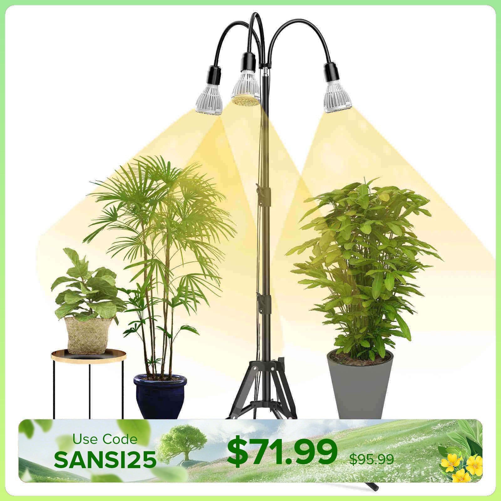 SANSI Upgraded 120W Multi-head Grow Light with Adjustable Tripod Stand