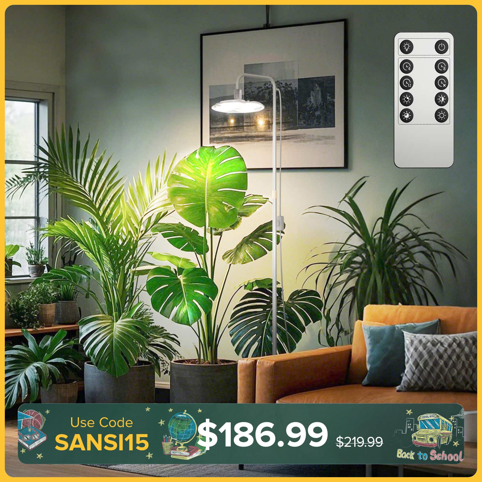 SANSI 125W Tall Standing Grow Light With Remote Control (EU ONLY)