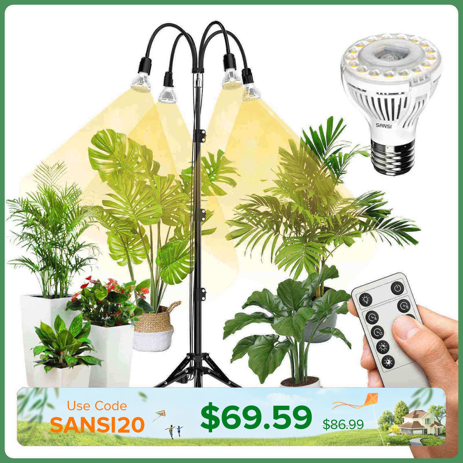 Upgraded 40W Adjustable Tripod Stand Grow Light with Remote Control (US/CA ONLY)