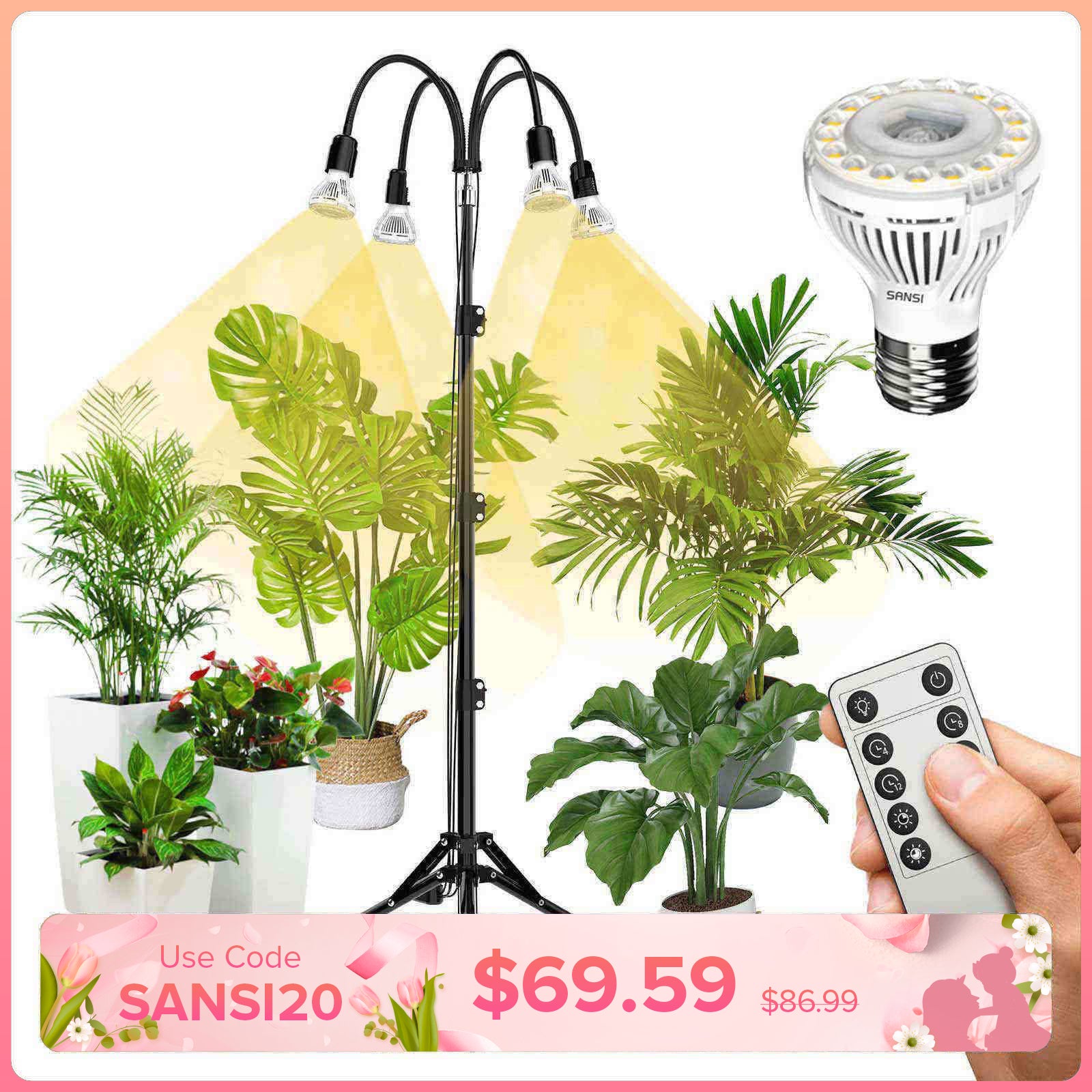 Verbesserte 40-W-Pflanzenlampe mit verstellbarem Stativ und Fernbedienung (NUR USA/Kanada)