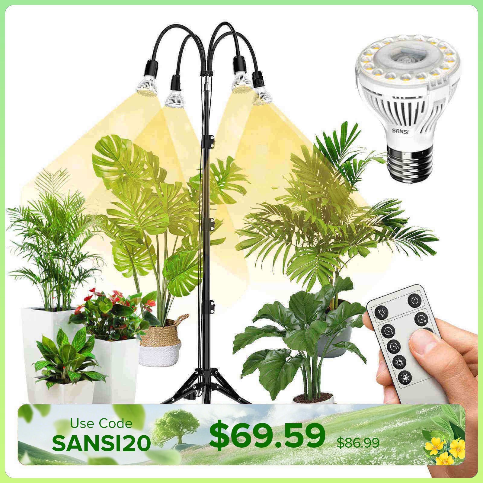 Upgraded 40W Adjustable Tripod Stand Grow Light with Remote Control (US/CA ONLY)