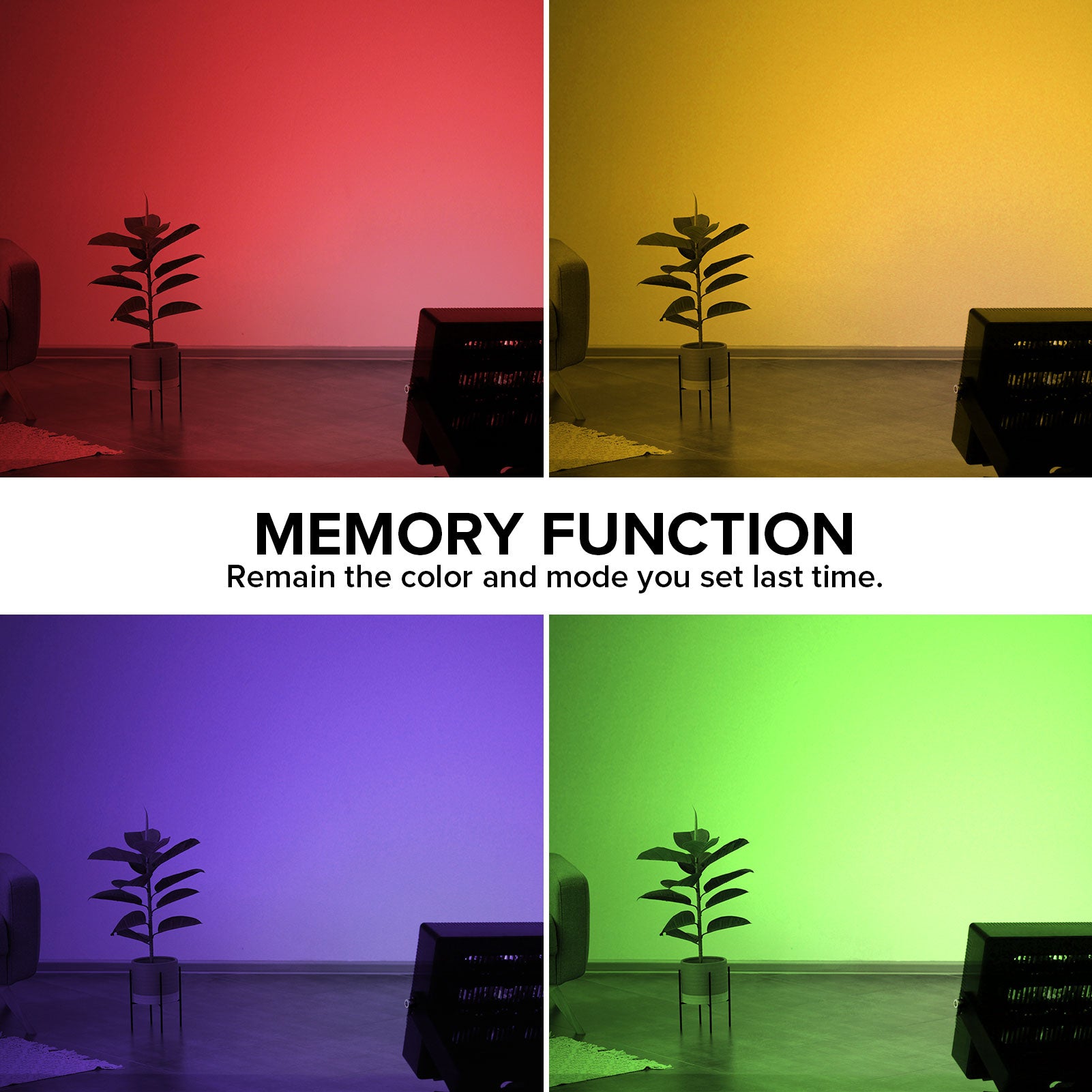 50W RGB LED Flood Light (US, CA ONLY) has memory function,Remains the color and mode you set last time.