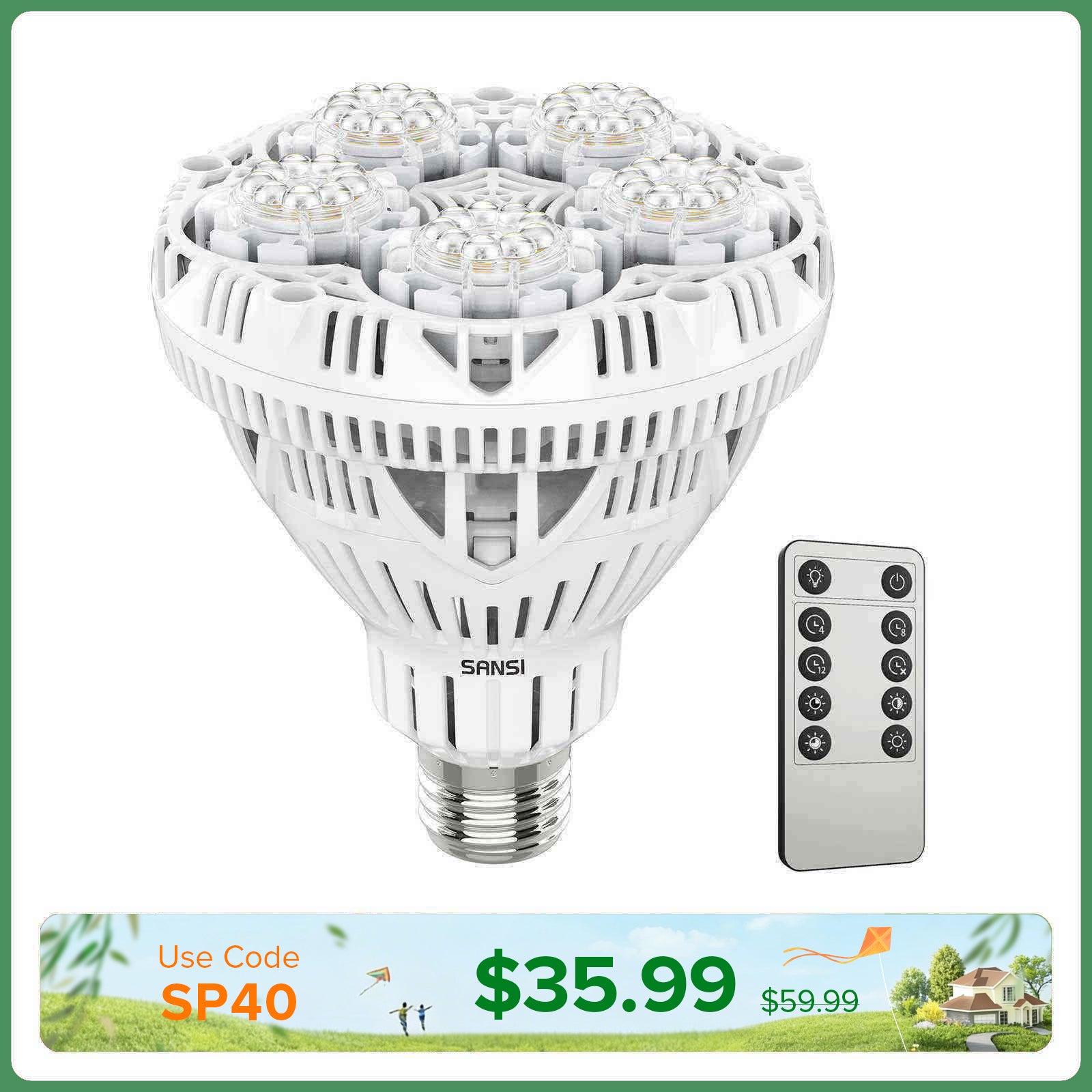 BR30 30W LED Grow Light Bulb With Remote Control (US/CA ONLY)