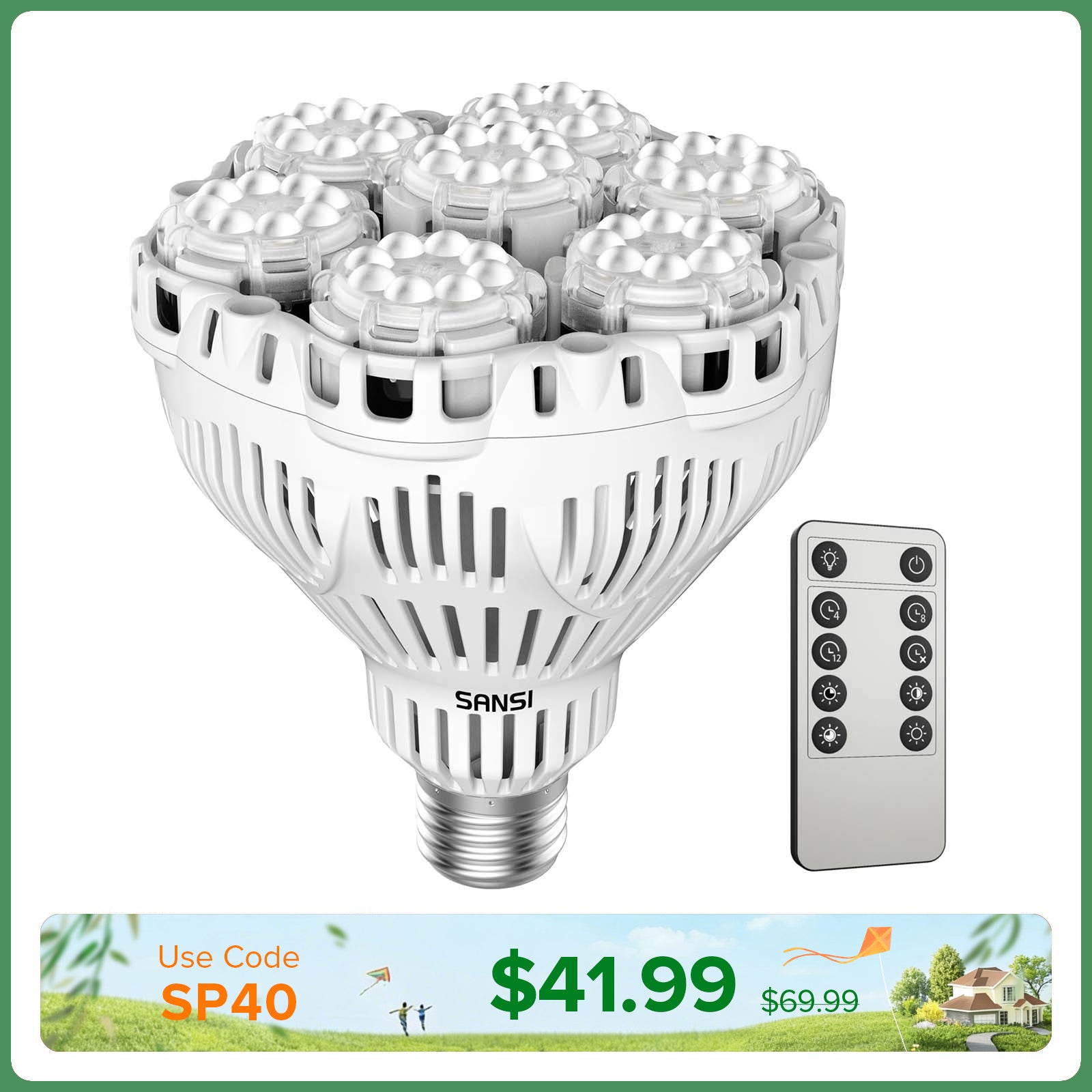BR30 40W LED Grow Light Bulb With Remote Control