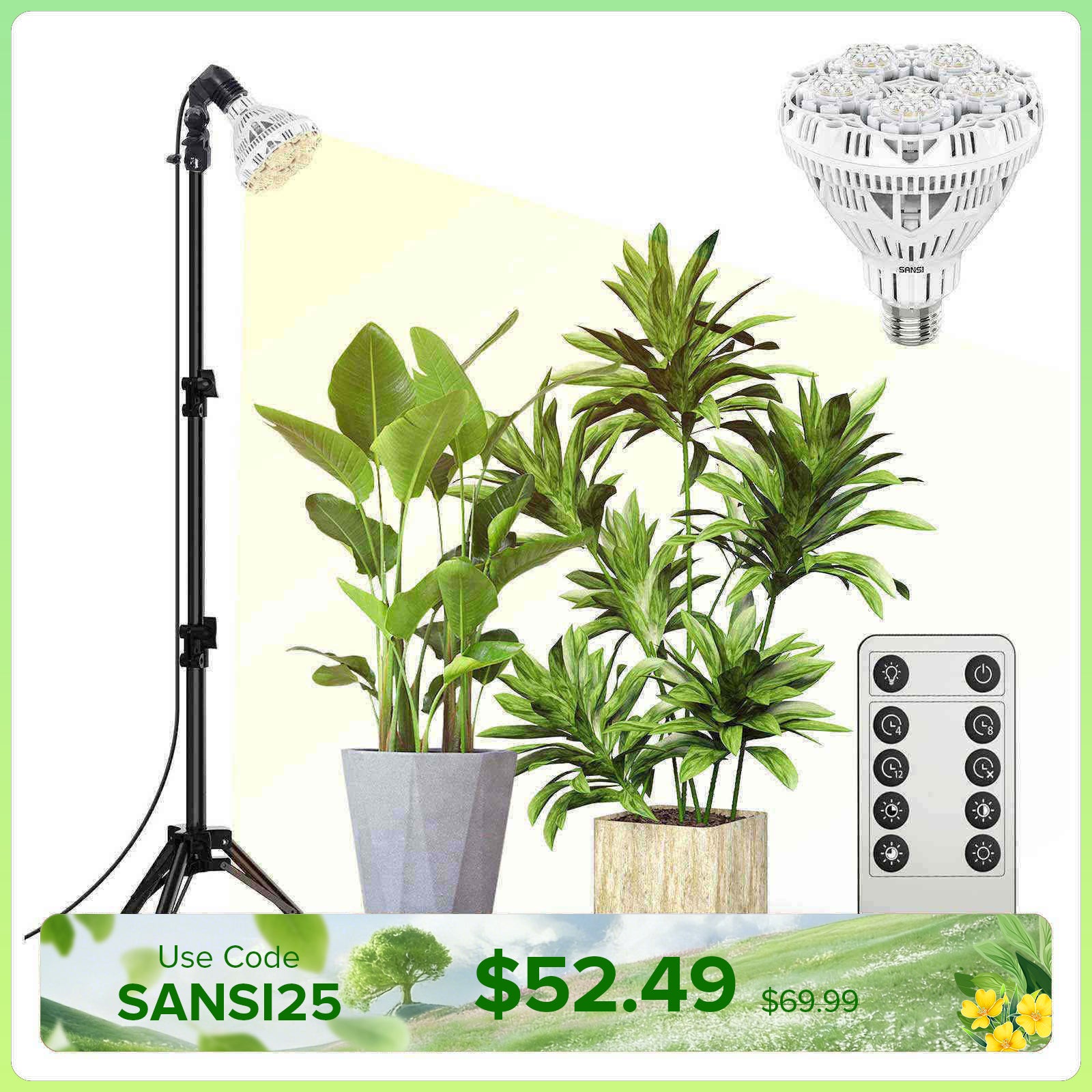 BR30 30W Adjustable Tripod Stand Grow Light with Remote Control (US/CA ONLY)
