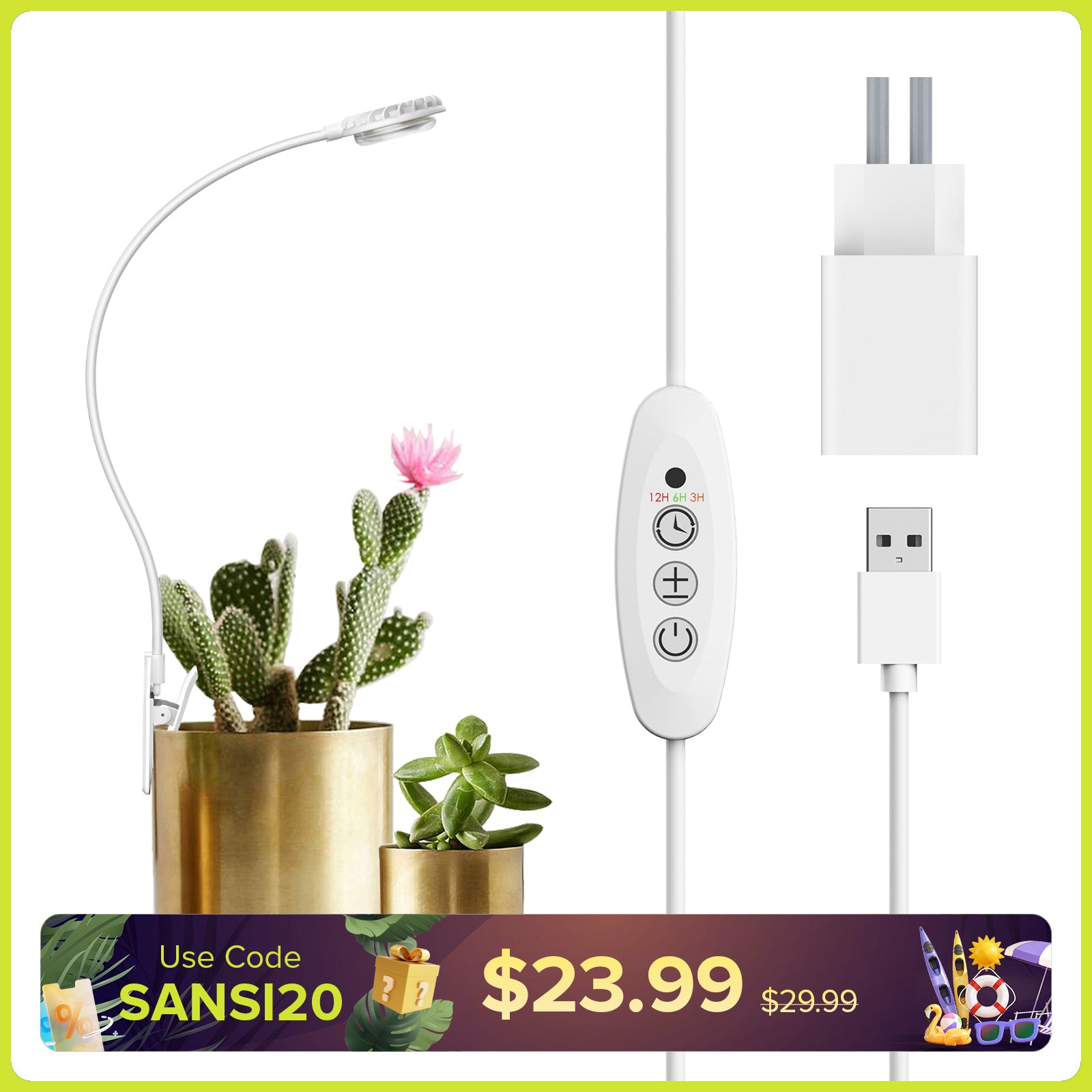 SANSI 4,5W LED-Pflanzenlampe mit Topfclip (NUR EU/GB)