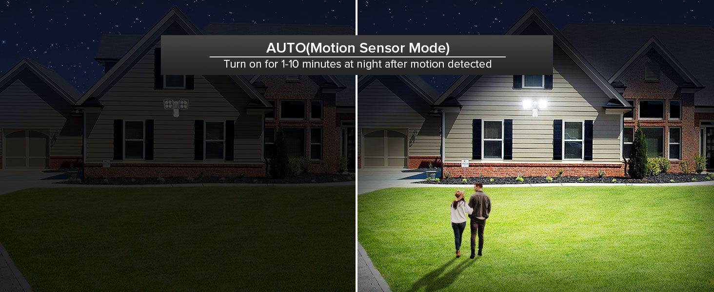 AUTO(Motion Sensor Mode):Turn on for 1-10 minutes at night after motion detected.