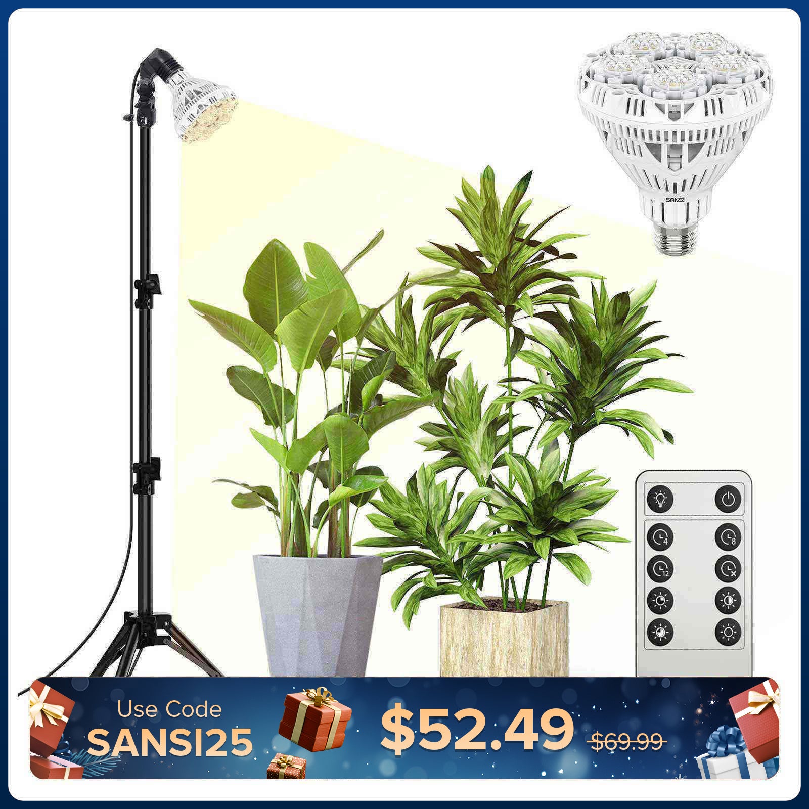 BR30 30W Adjustable Tripod Stand Grow Light with Remote Control (US/CA ONLY)
