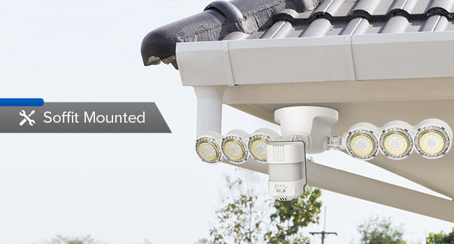 Installation method of the security light：Soffit Mounted.Can be installed in the eaves.