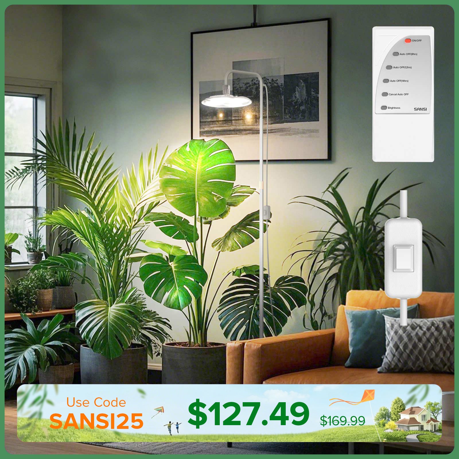 SANSI 100W Tall Standing Grow Light With Remote Control (US/CA ONLY)
