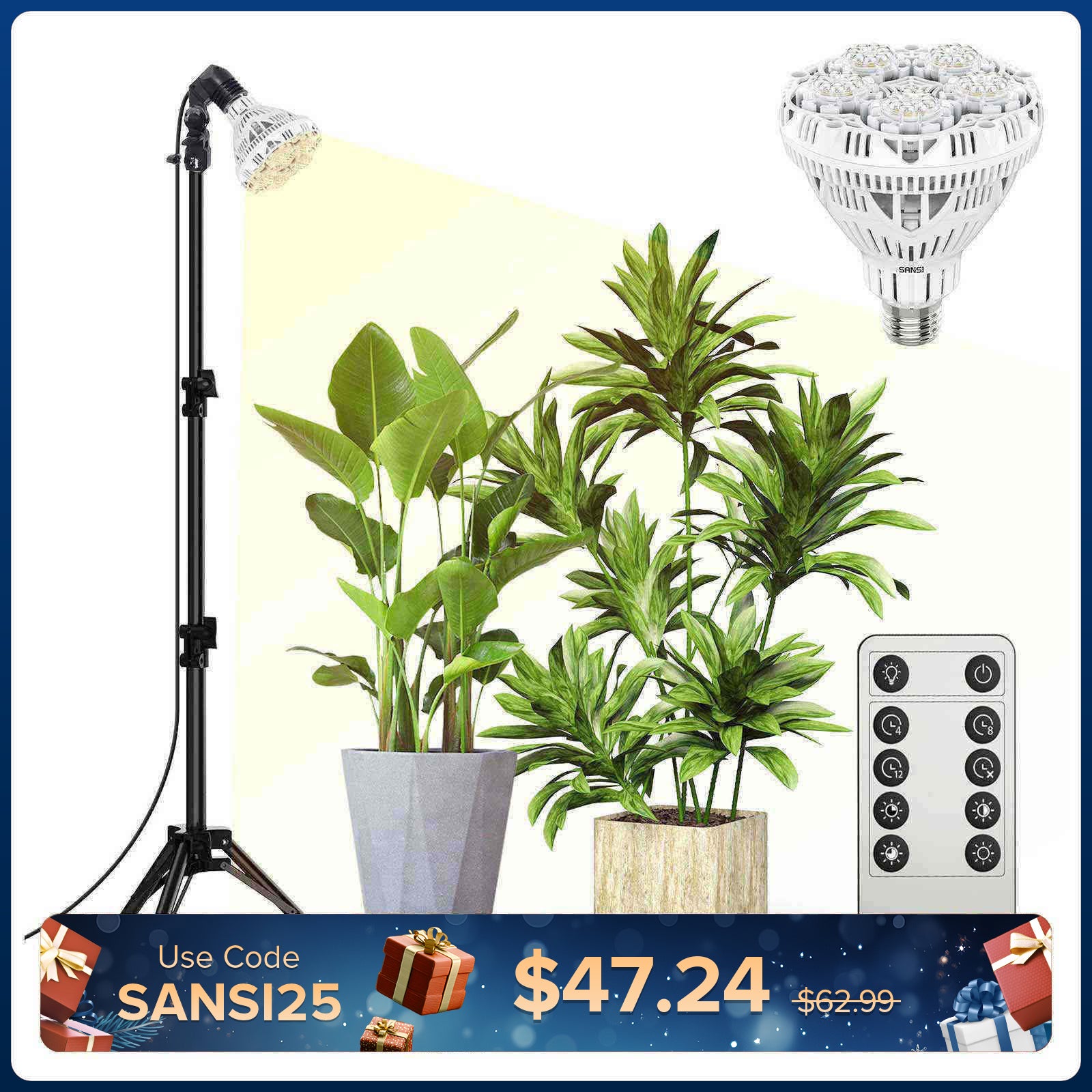 BR30 30W Adjustable Tripod Stand Grow Light with Remote Control (US/CA ONLY)