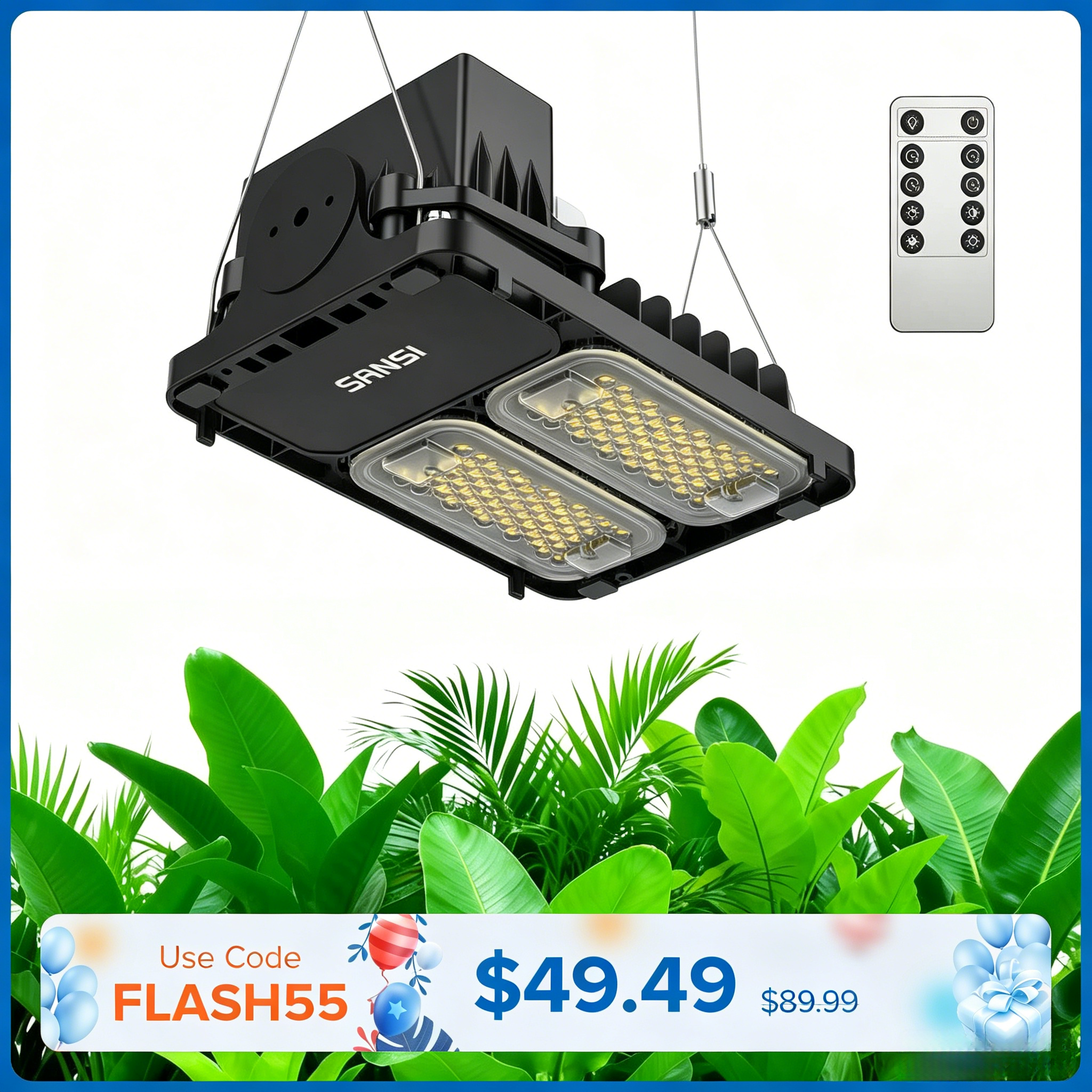 SANSI 70W Panel LED Grow Light | Remote Control