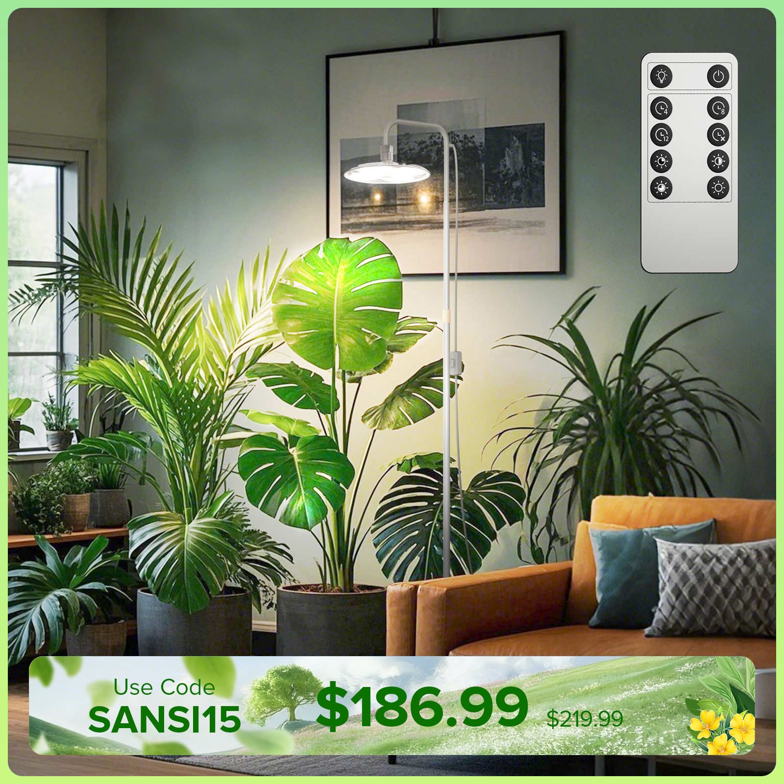 SANSI 125W Tall Standing Grow Light With Remote Control (EU ONLY)