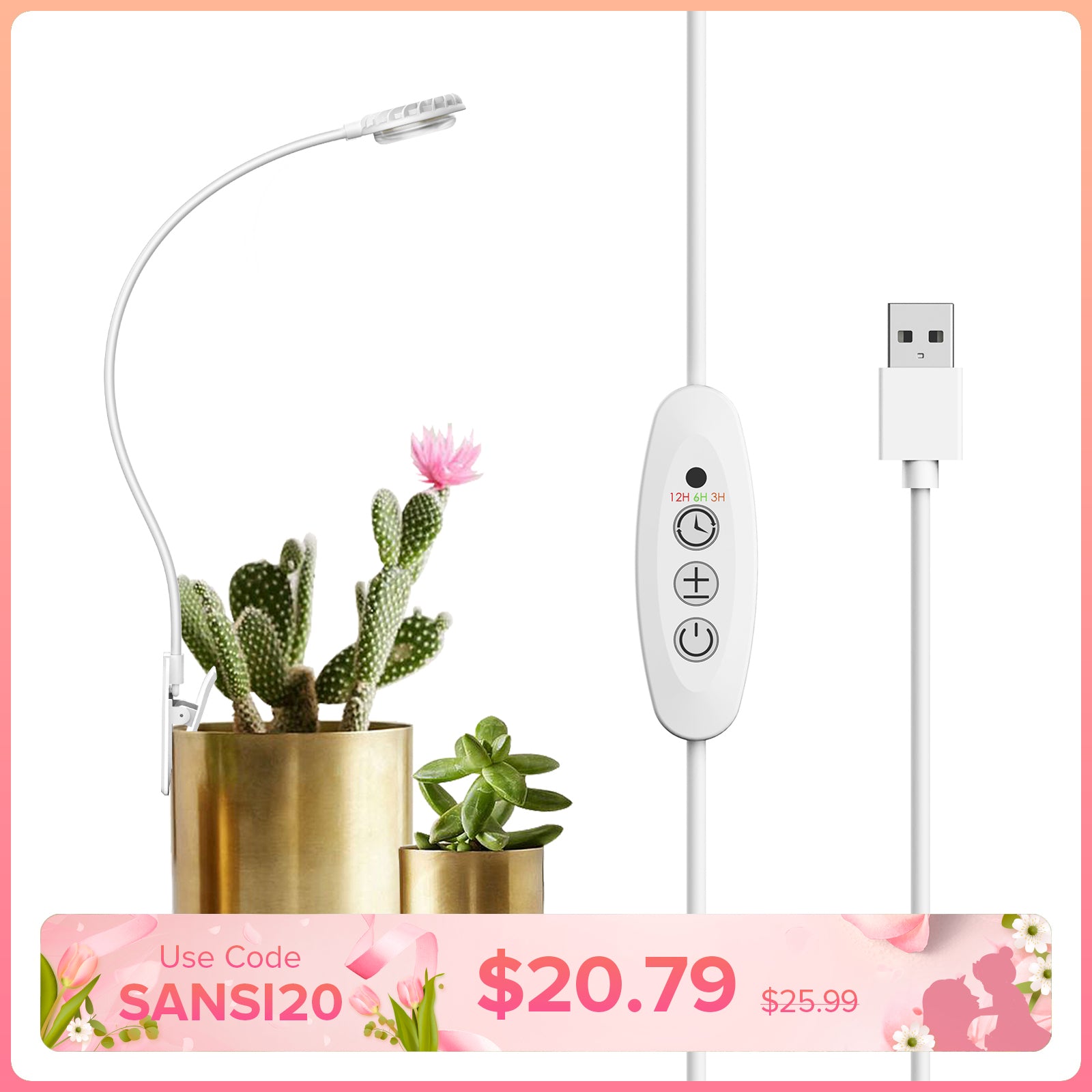 SANSI 4,5W LED-Pflanzenlampe mit Topfclip (NUR EU/GB)