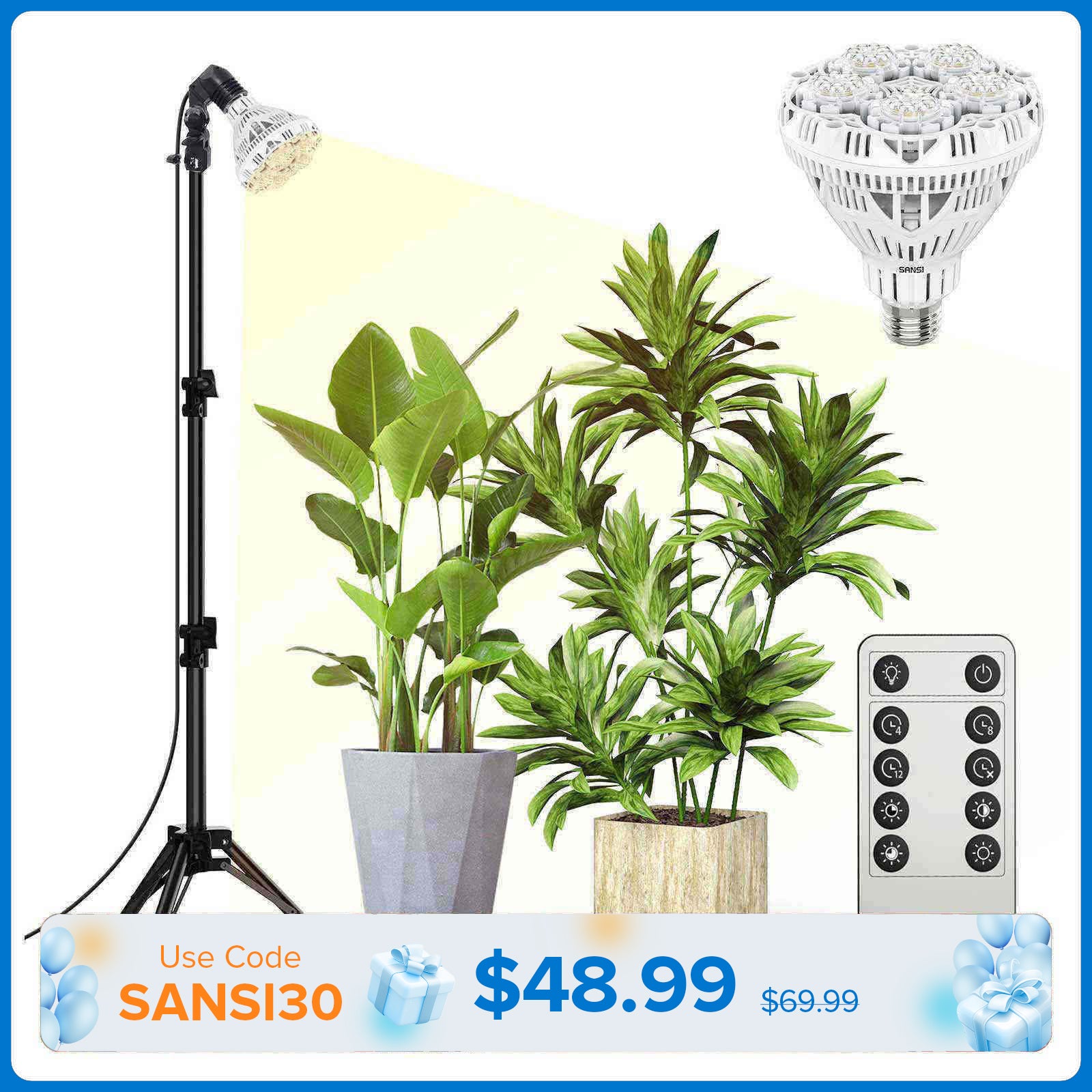 BR30 30W Adjustable Tripod Stand Grow Light with Remote Control (US/CA  ONLY)