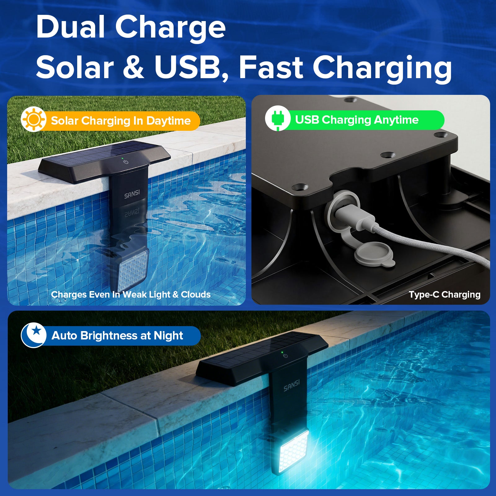 SANSI Solar RGB LED Pool Light with Remote Control