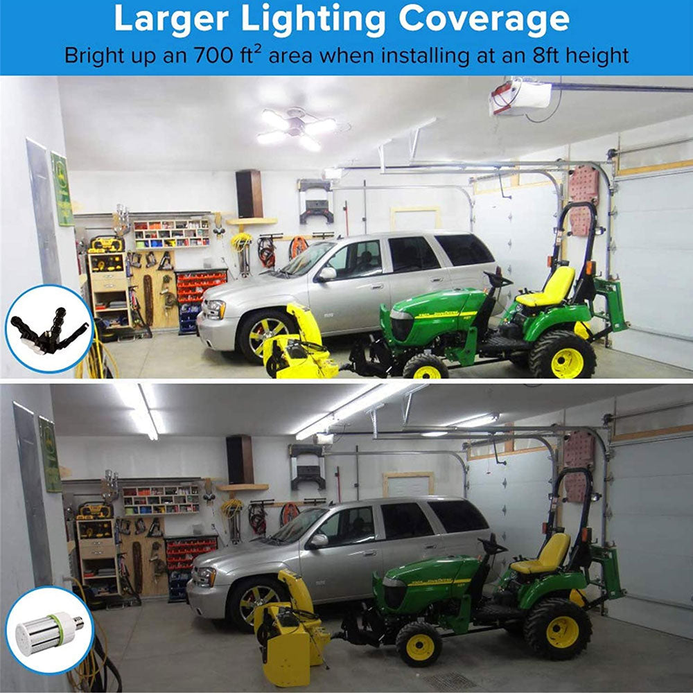 60W LED Garage Light (Folding Wings) (UK ONLY) has larger lighting coverage,Bright up an 700 ft' area when installing at an 8ft height.