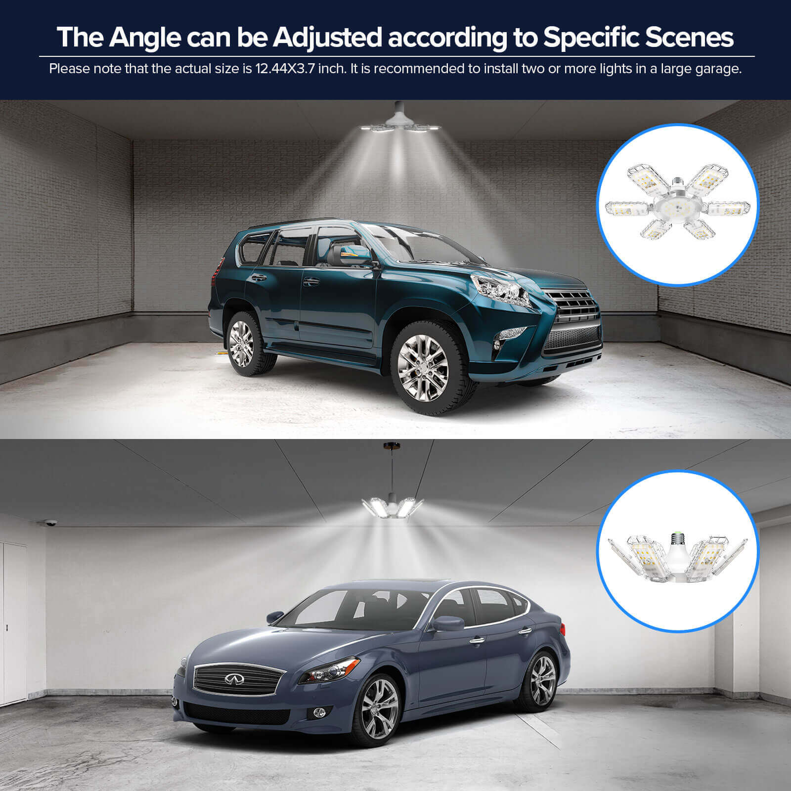 60W Adjustable Panels Garage Light, the panel's angle can be adjusted according to specific scenes