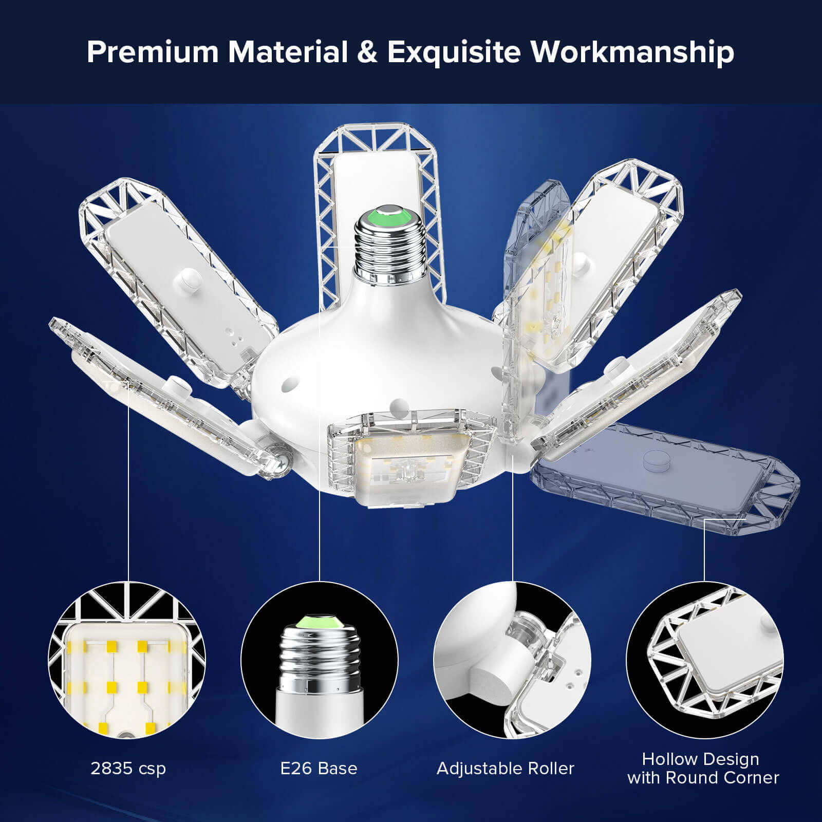 60W Adjustable Panels Garage Light, premium material& exquisite workmanship. 2835 csp, E26 base. adjustable roller, hollow design with round corner