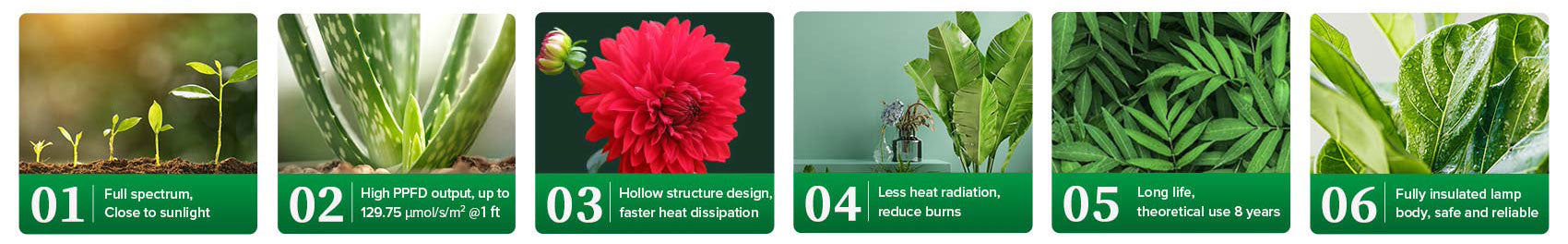 Product parameter:1.Full spectrum, Close to sunlight 2.High PPFD output, up to 129.75 umol/s/m?@1ft 3.Hollow structure design,faster heat dissipation 4.Less heat radiation,reduce burns5.Long life,theoretical use 8 years 6.Fully insulated lampbody, safe and reliable.
