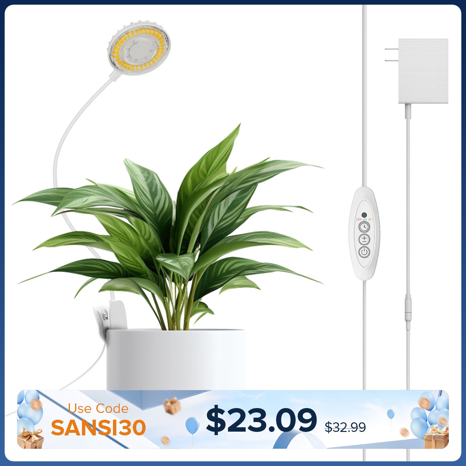 SANSI 12W LED-Pflanzenlampe mit Topfclip (NUR USA)