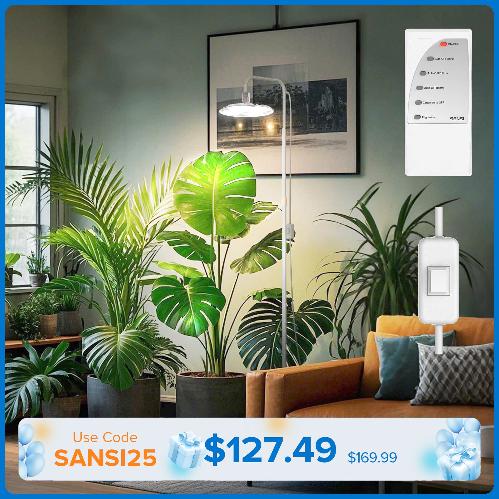 SANSI 100W Tall Standing Grow Light With Remote Control (US/CA ONLY)
