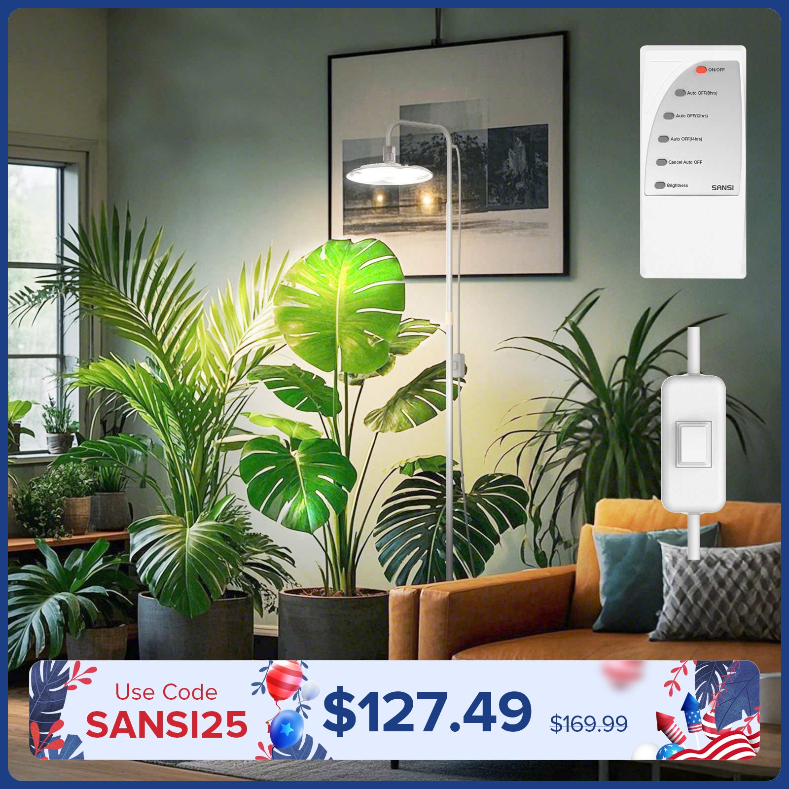 SANSI 100W Tall Standing Grow Light With Remote Control (US/CA ONLY)