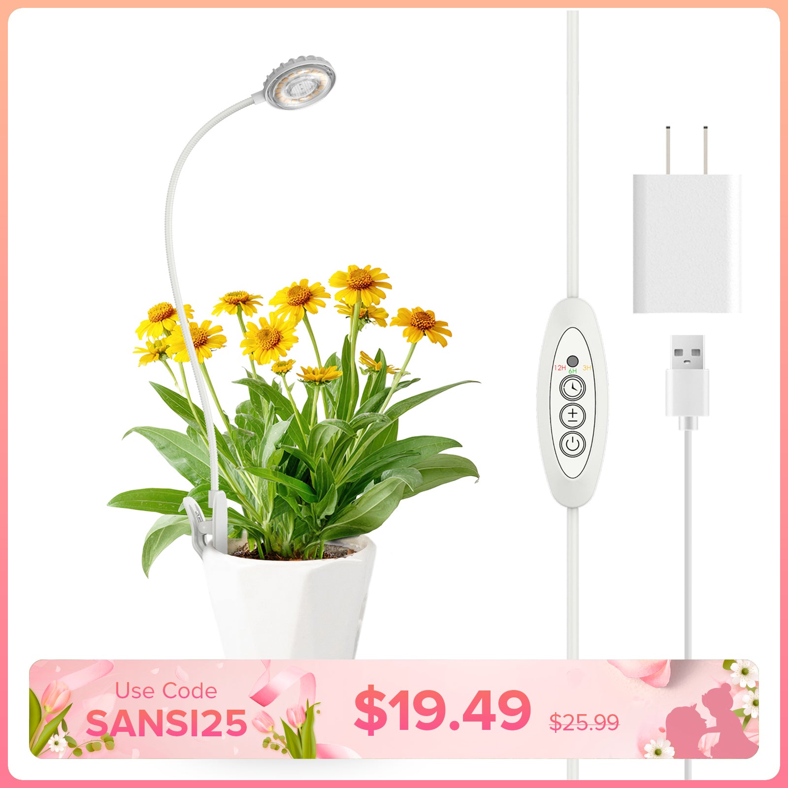 SANSI 7W LED-Pflanzenlampe mit Topfclip (NUR USA)