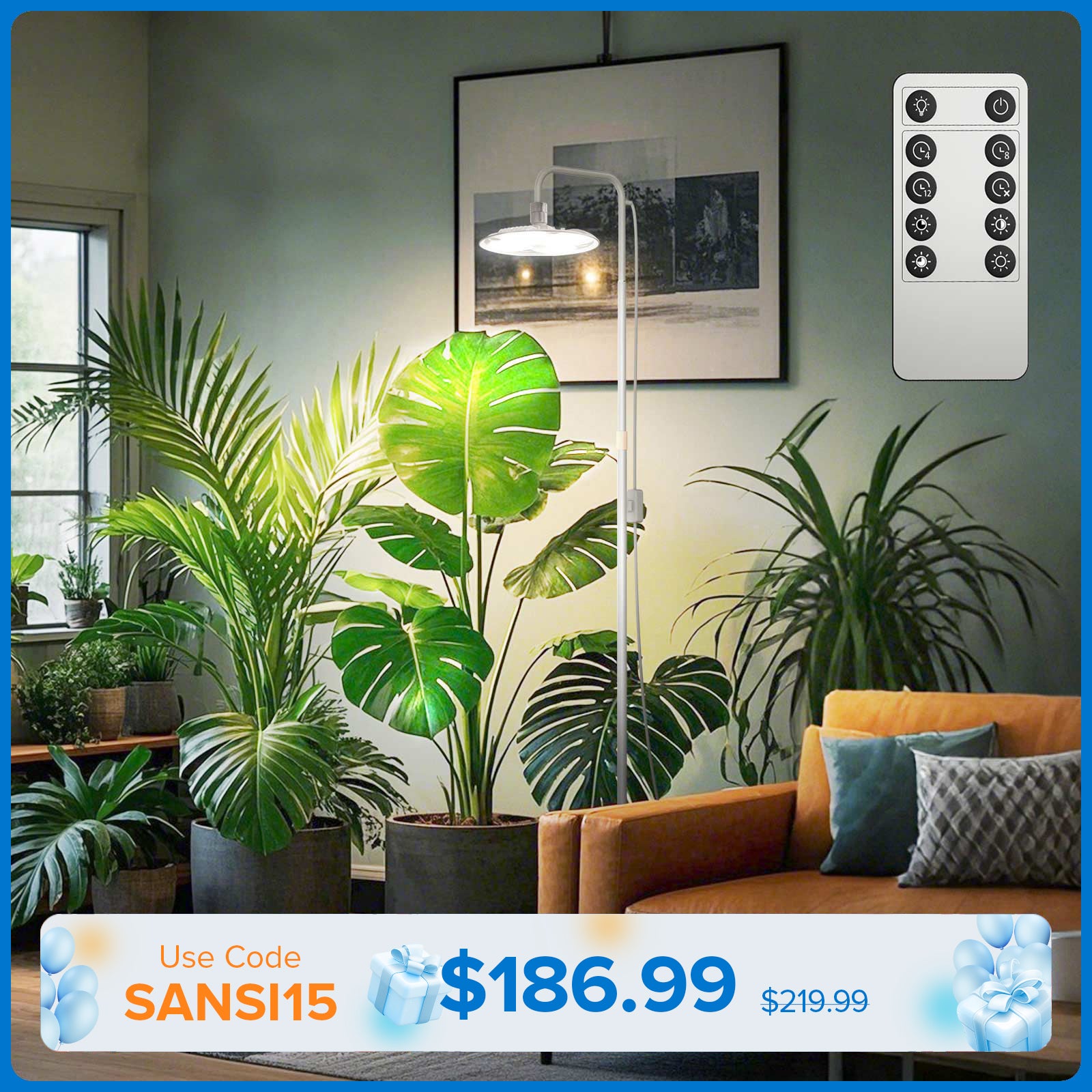 best indoor grow lights for tropical plants SANSI 125W Tall Standing Grow Light with Remote Control