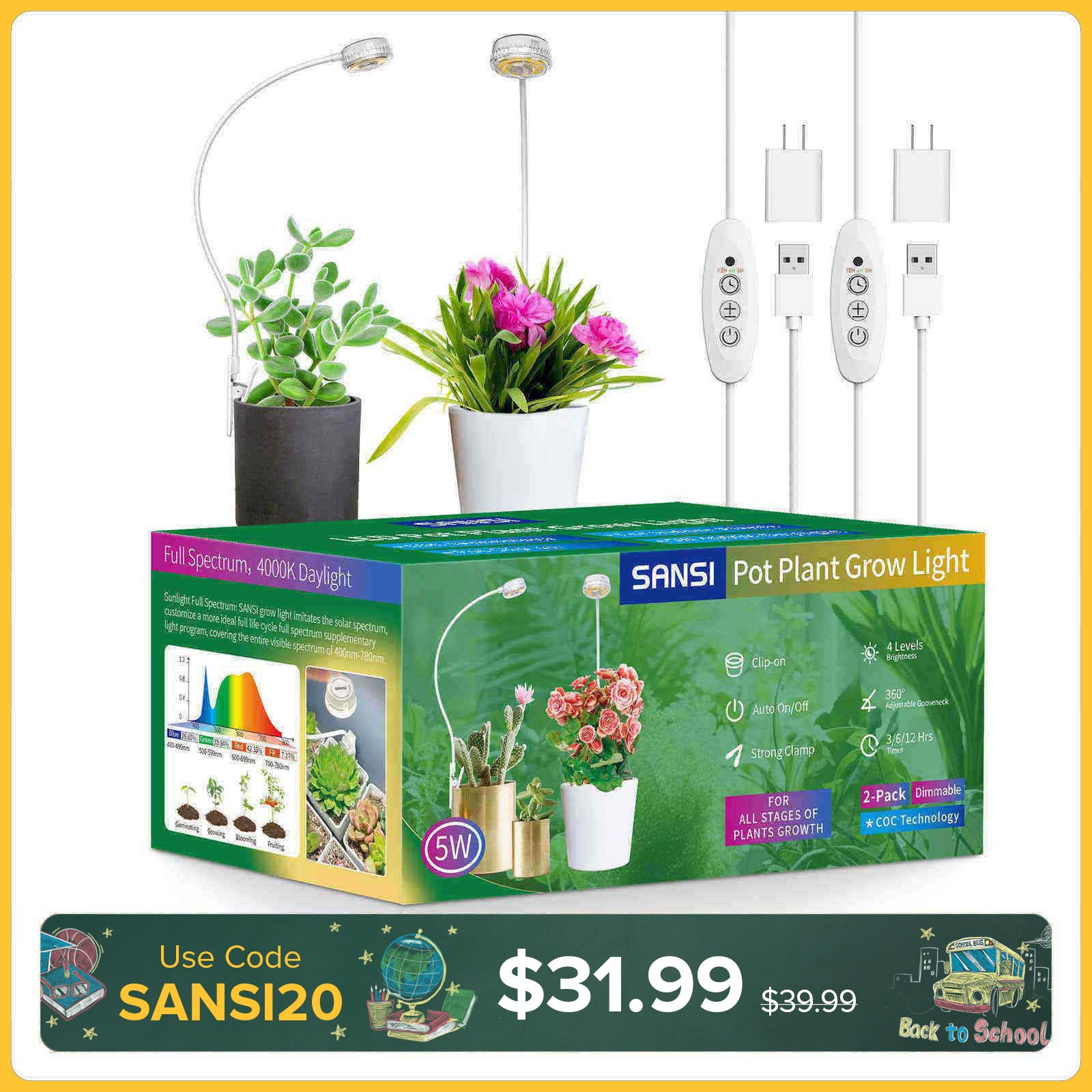 (Gift Packing) 5W Pot Clip LED Grow Light (US/CA ONLY)
