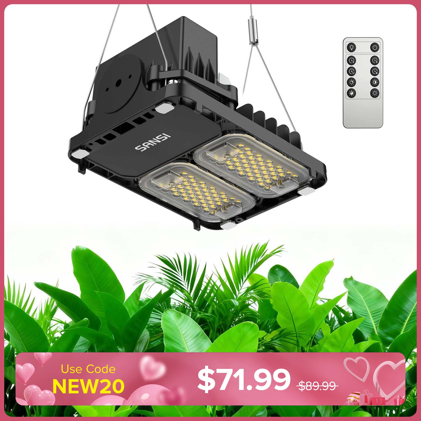 SANSI 70W Panel LED Grow Light | Remote Control
