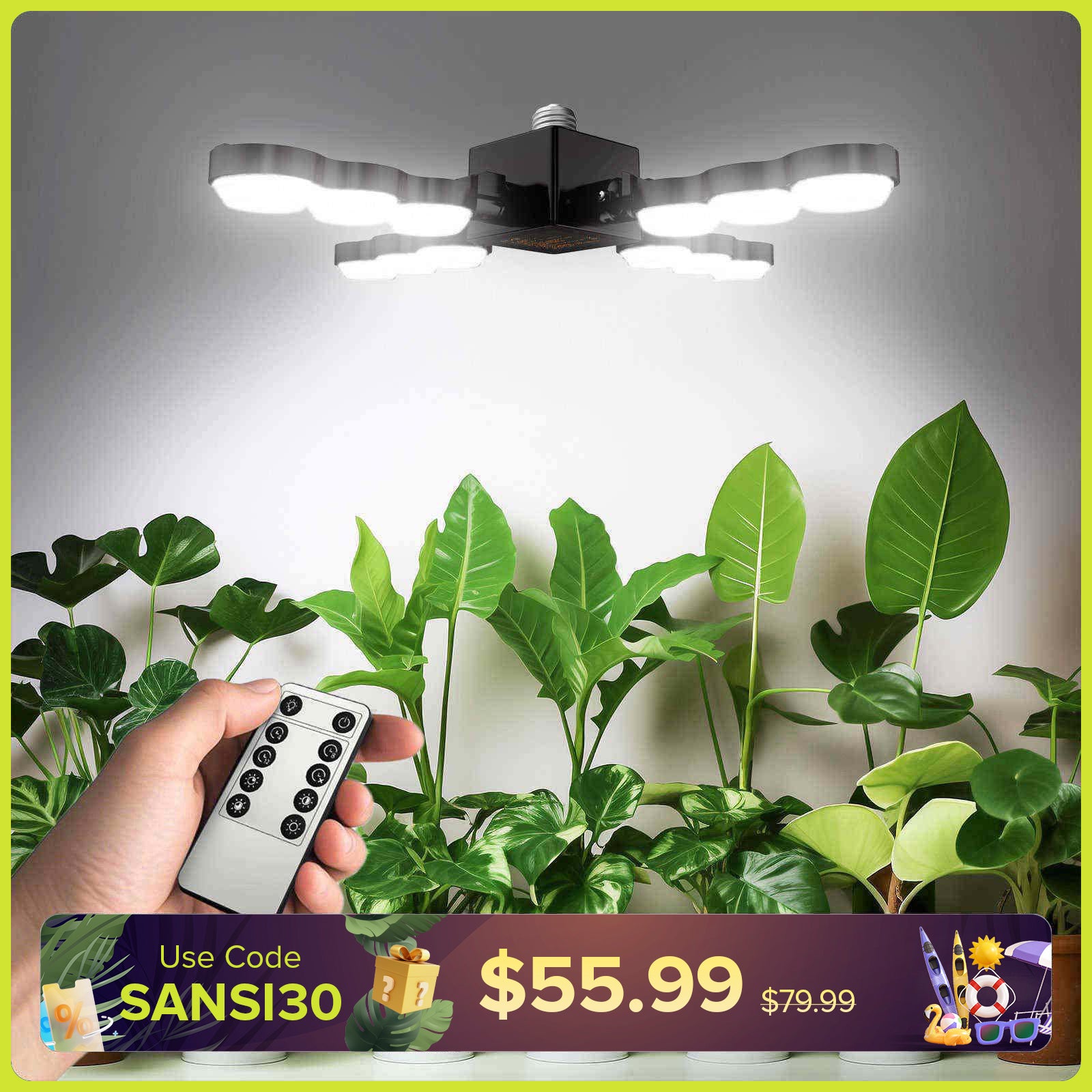 SANSI 80W LED-Pflanzenlampe mit faltbaren Flügeln und Fernbedienung