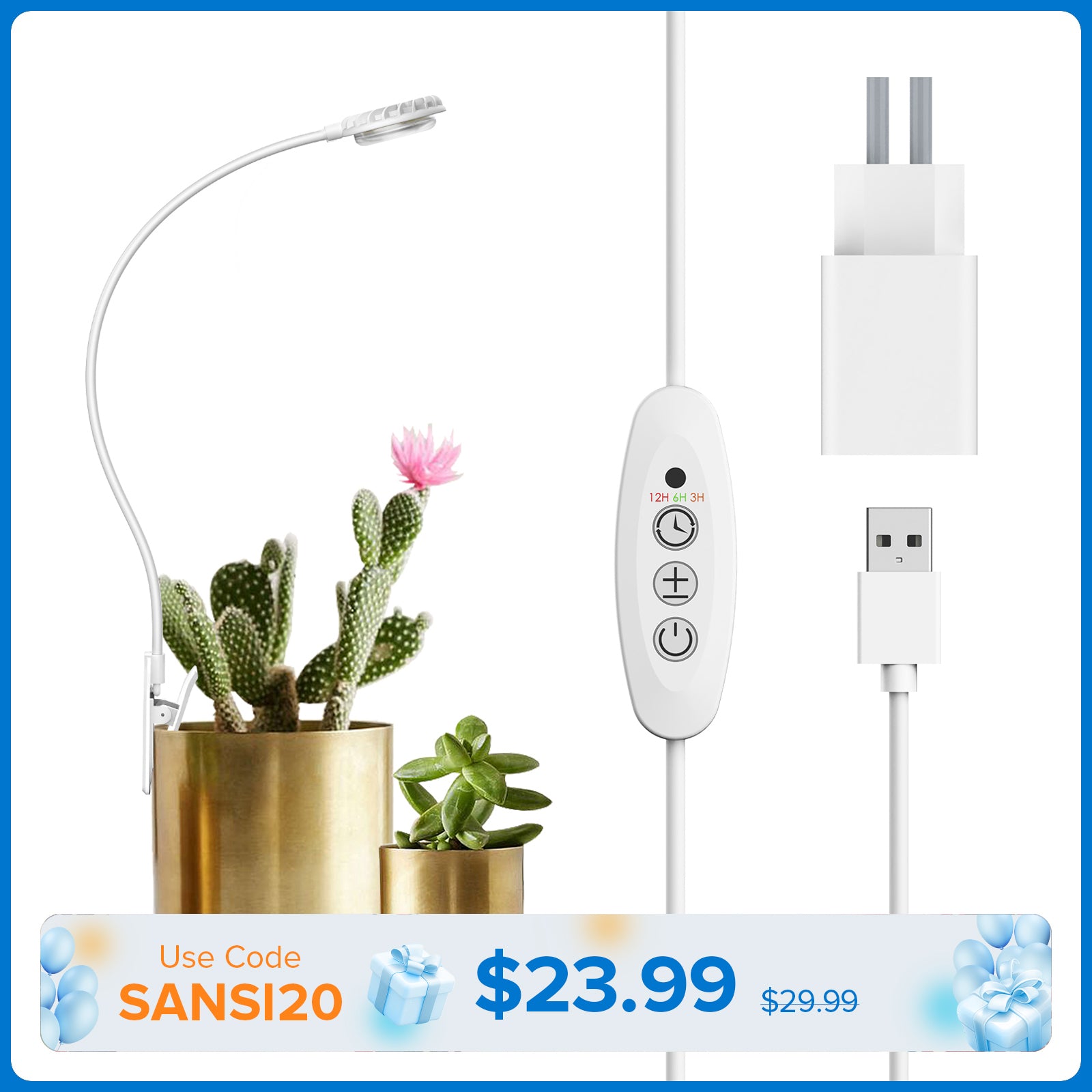 SANSI 4.5W Pot Clip LED Grow Light (EU/UK ONLY)