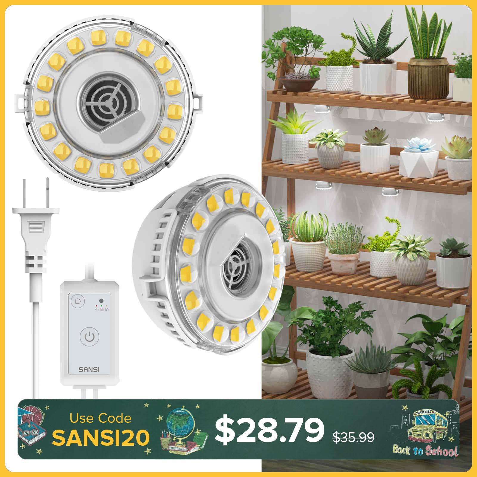 SANSI 10W LED Puck Grow Light With Timer & Dimmer