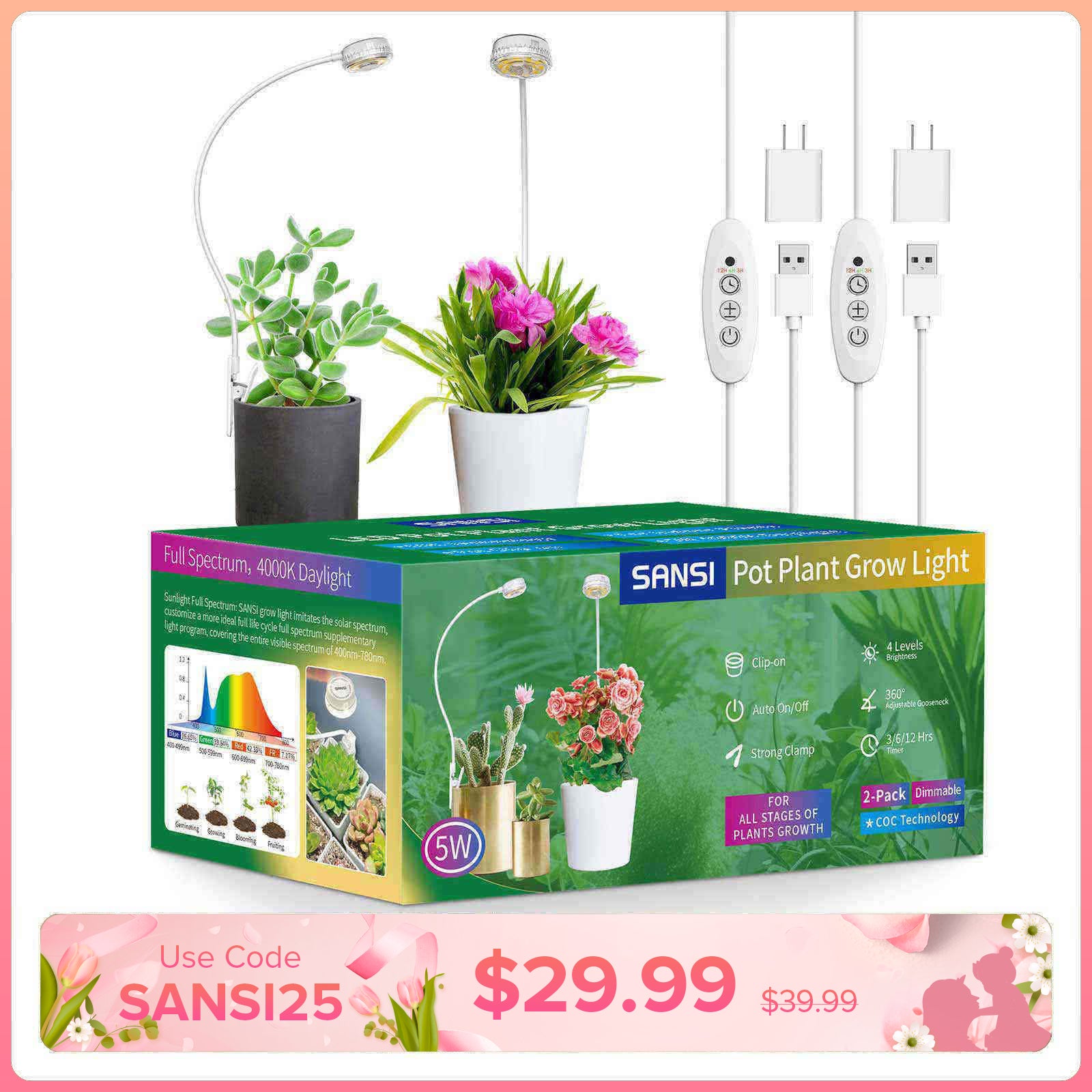 (Gift Packing) 5W Pot Clip LED Grow Light (US/CA ONLY)