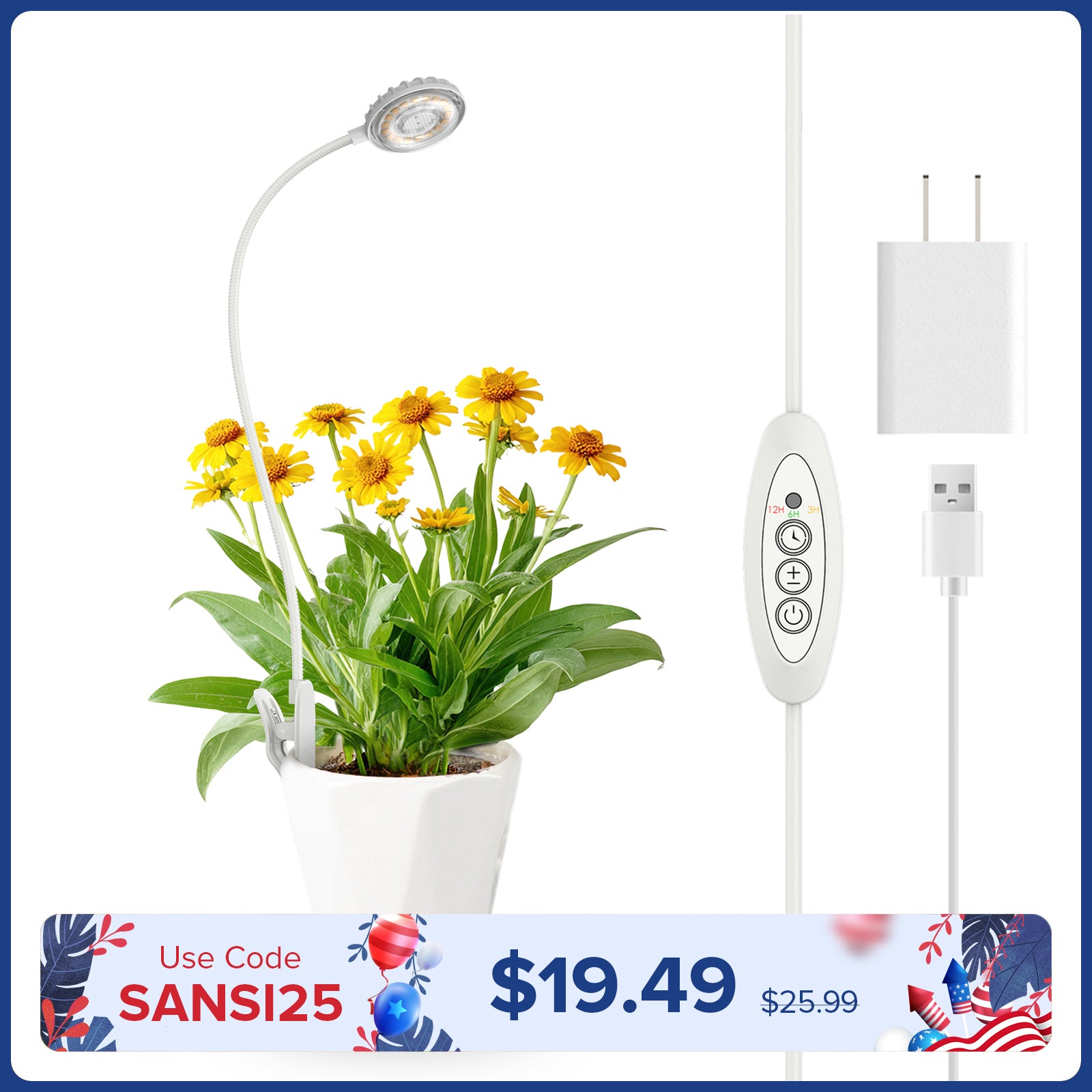 SANSI 7W Pot Clip LED Grow Light (US/JP ONLY)