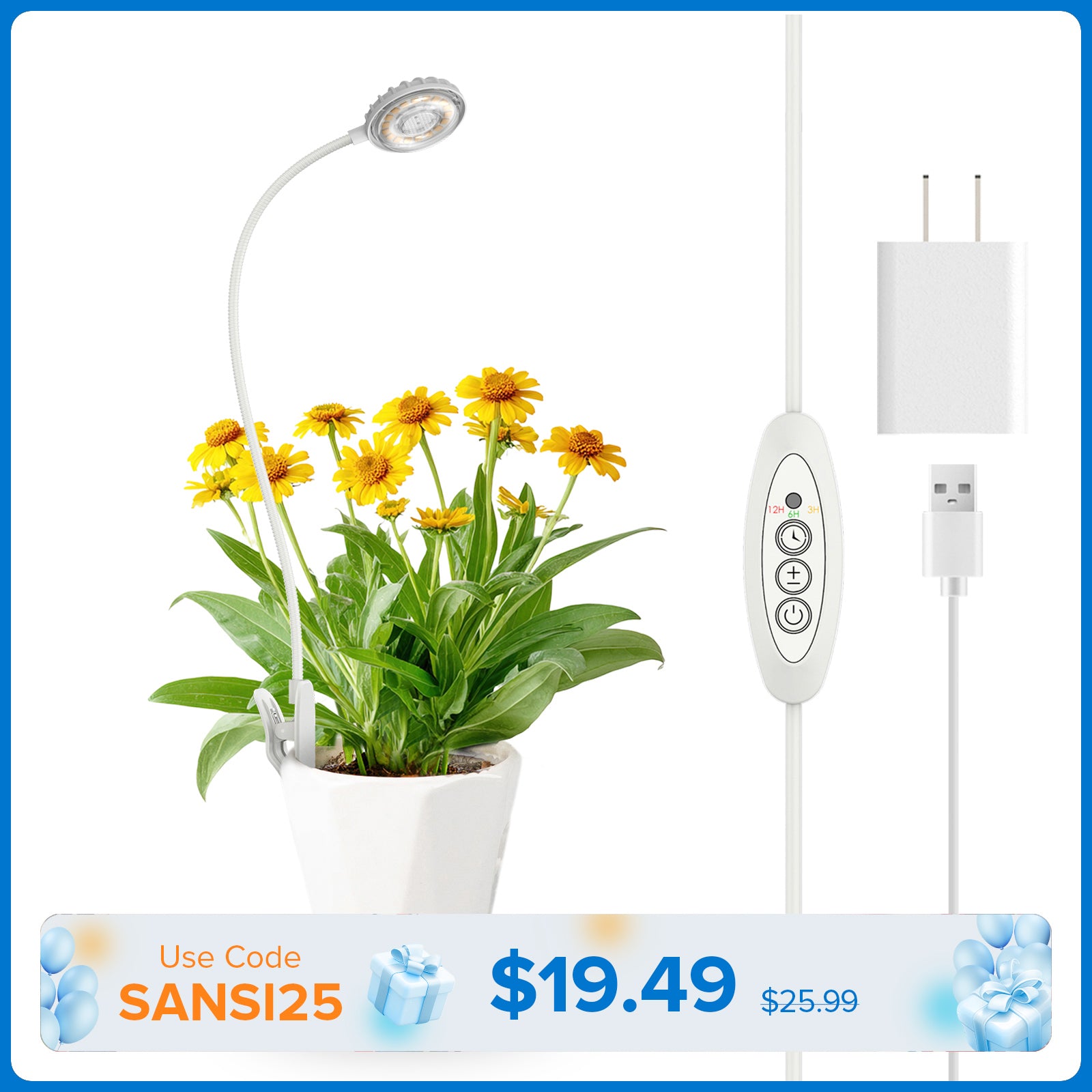 SANSI 7W Pot Clip LED Grow Light (US/JP ONLY)